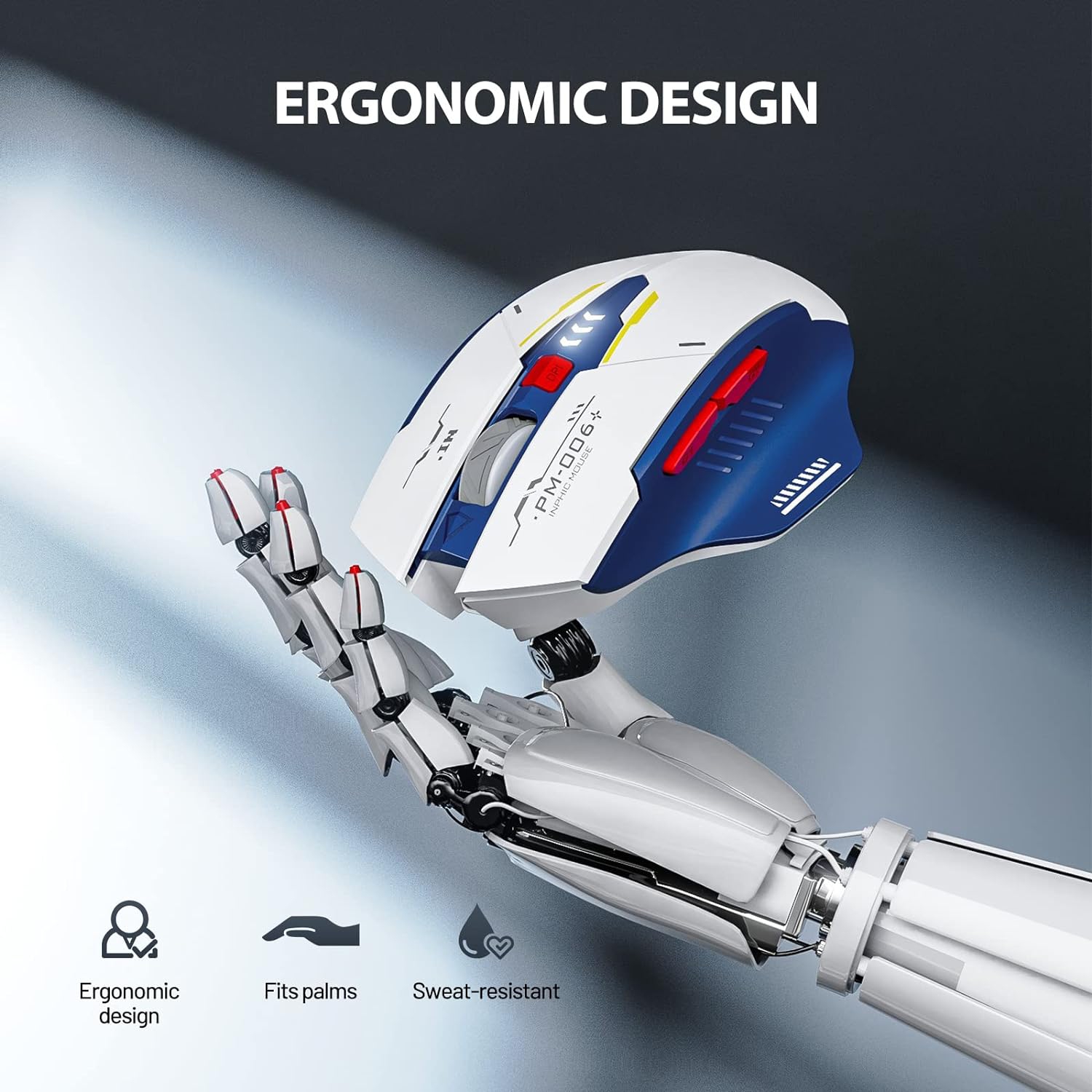 Wireless Mouse, INPHIC Rechargeable Ergonomic Silent Mice with 2.4G USB Receiver Mecha Style Mouse Wireless for Laptop Computer Mac MacBook