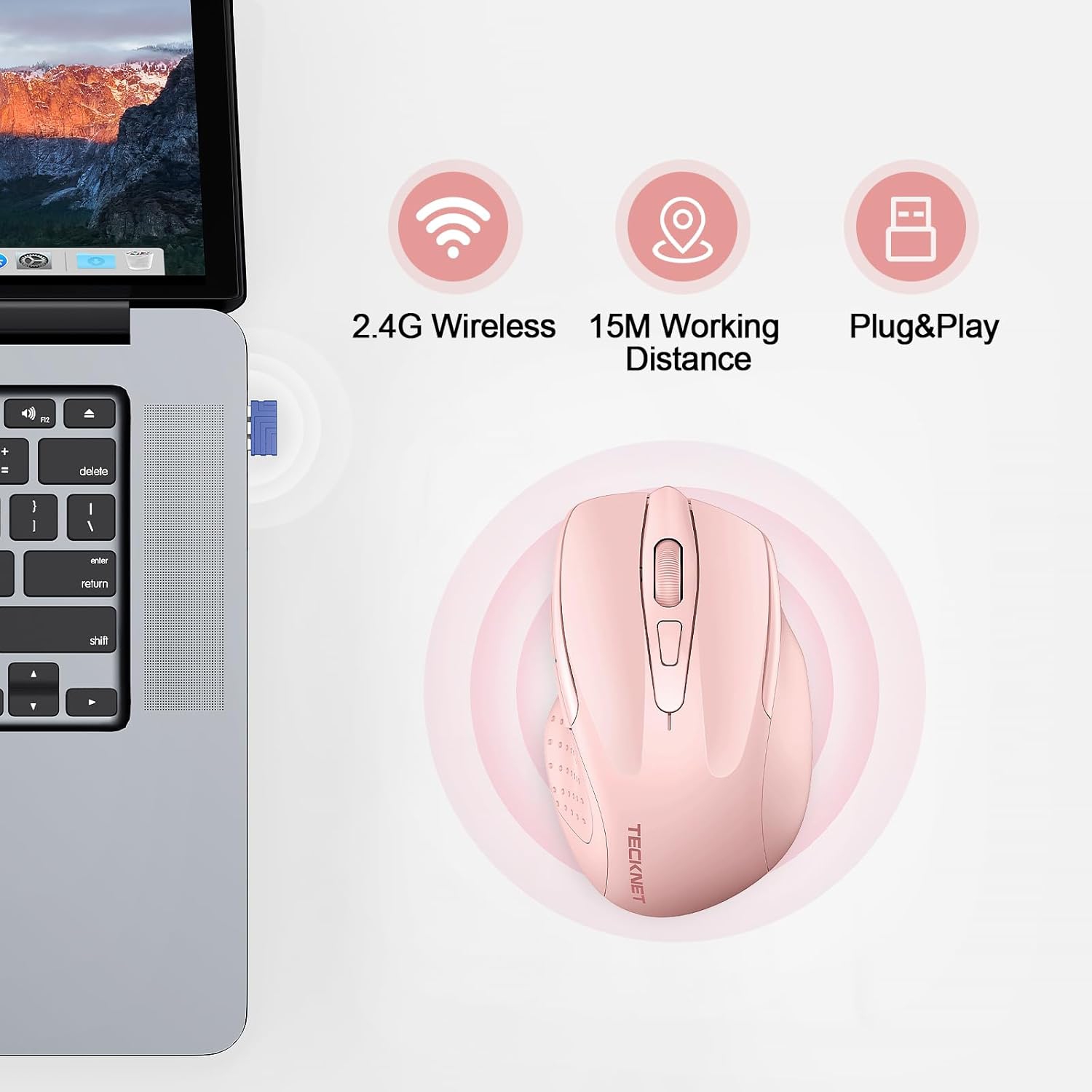 Souris sans fil, souris ergonomique rechargeable 2,4G avec clic silencieux, souris portative de 3 ppp pour portable, ordinateur