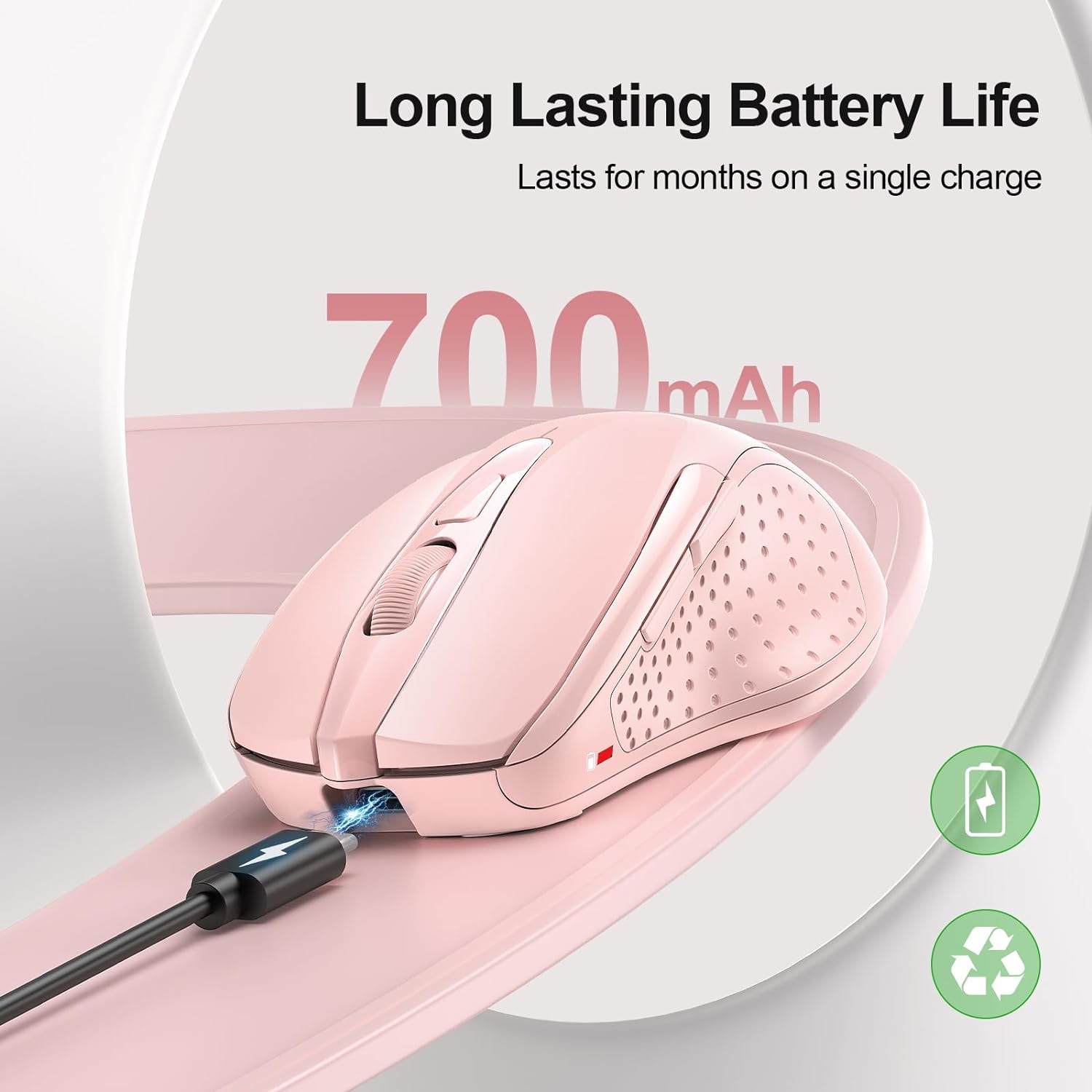 Souris sans fil, souris ergonomique rechargeable 2,4G avec clic silencieux, souris portative de 3 ppp pour portable, ordinateur