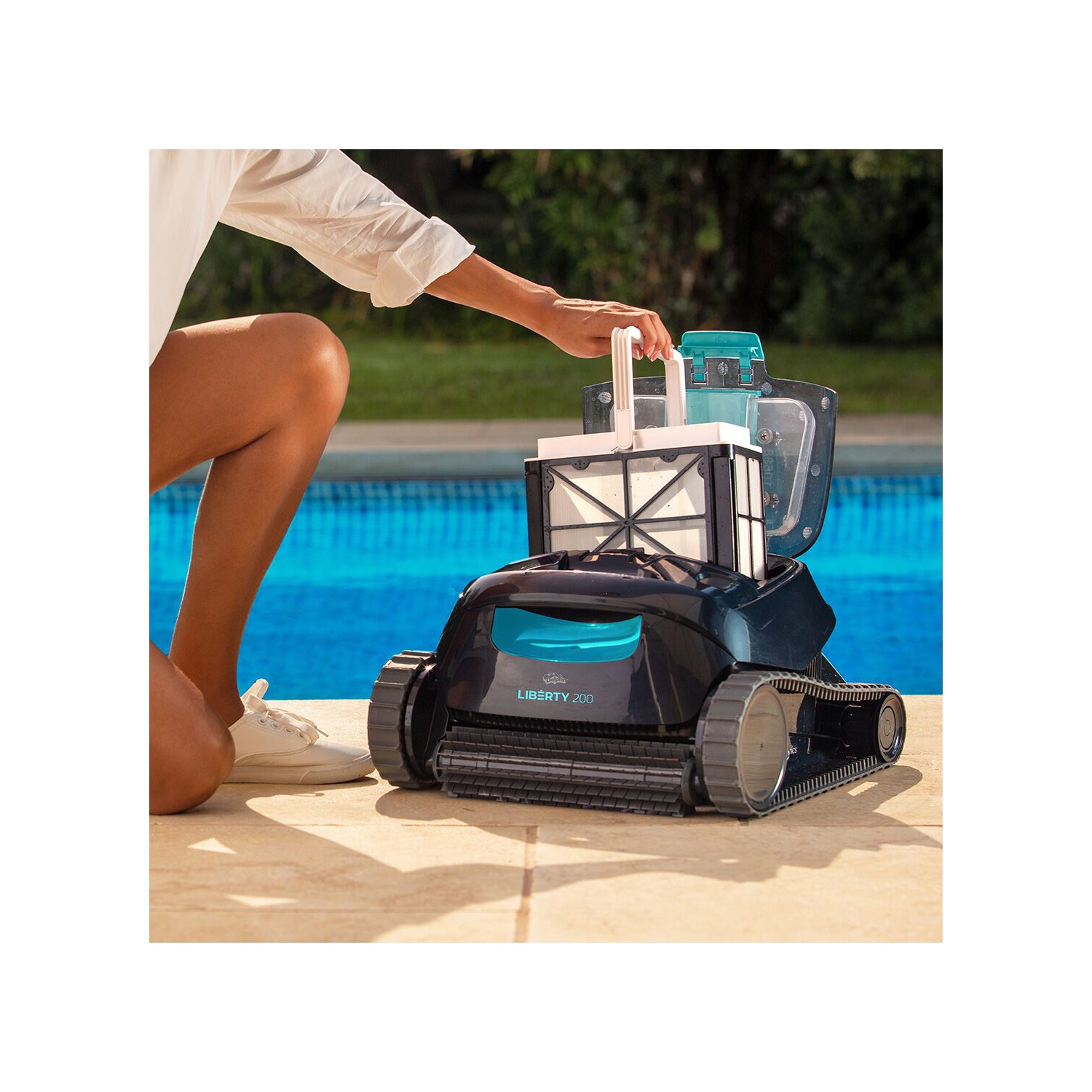 Dolphin Liberty 200 Cordless Robotic Pool Vacuum Cleaner — Simple Inductive Charging — Wall Climbing Capabilities — Ideal for Above and In-Ground