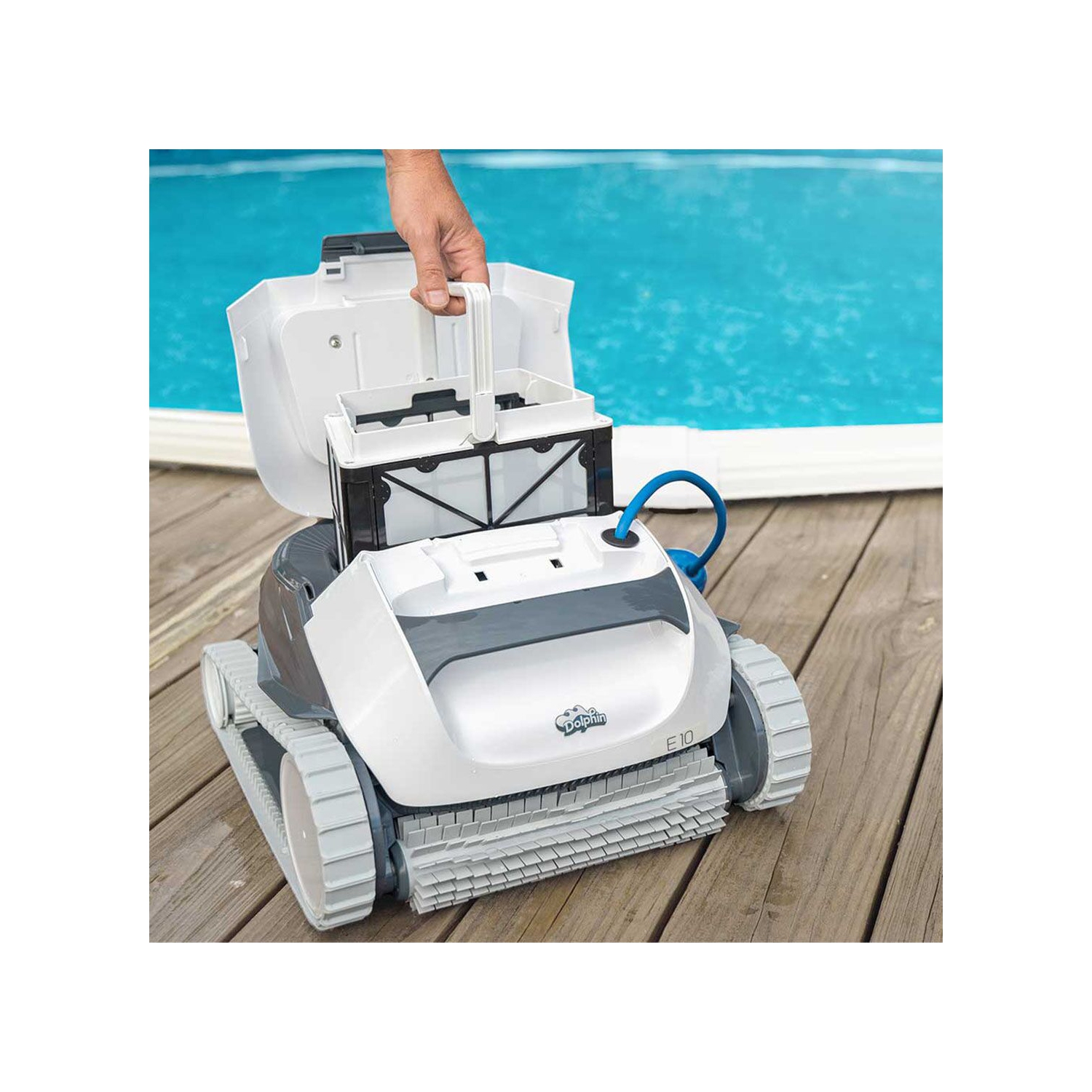Aspirateur de piscine robotique Dolphin E10 — brosse à récurer puissante — filtres à chargement par le haut faciles d'accès — idéal pour les piscines