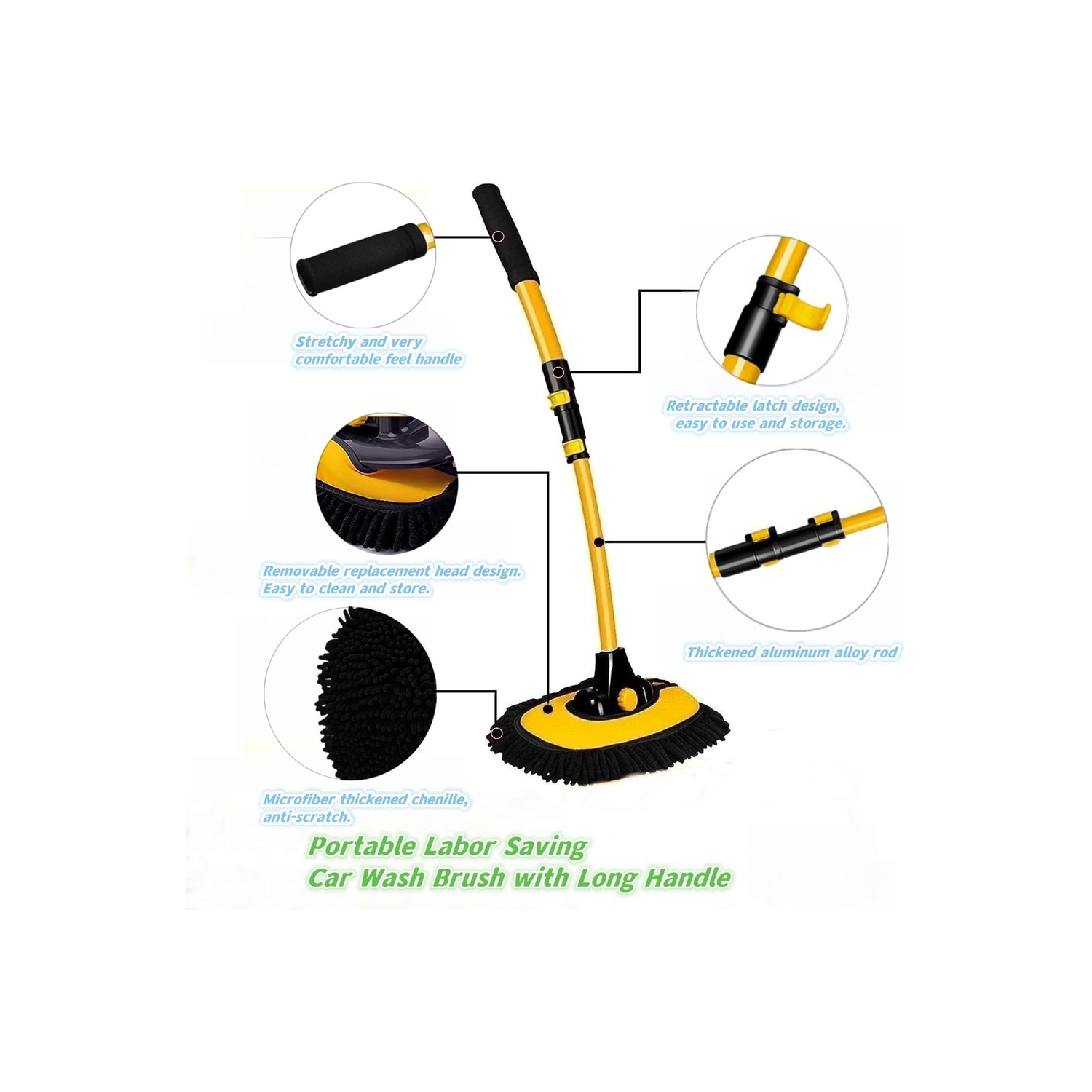 axGear Car Wash Brush Mop with Long Handle Microfiber Cleaning Broom Kit Tool