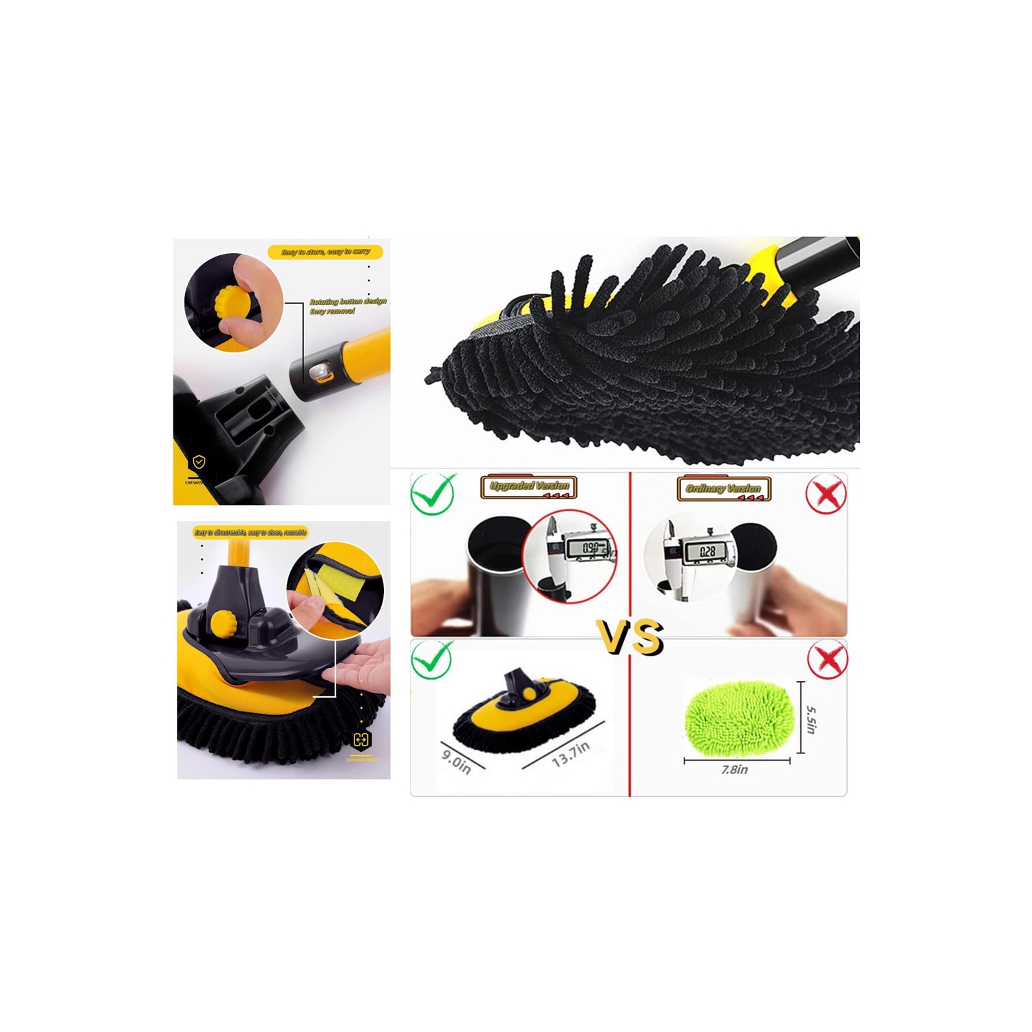 axGear Car Wash Brush Mop with Long Handle Microfiber Cleaning Broom Kit Tool