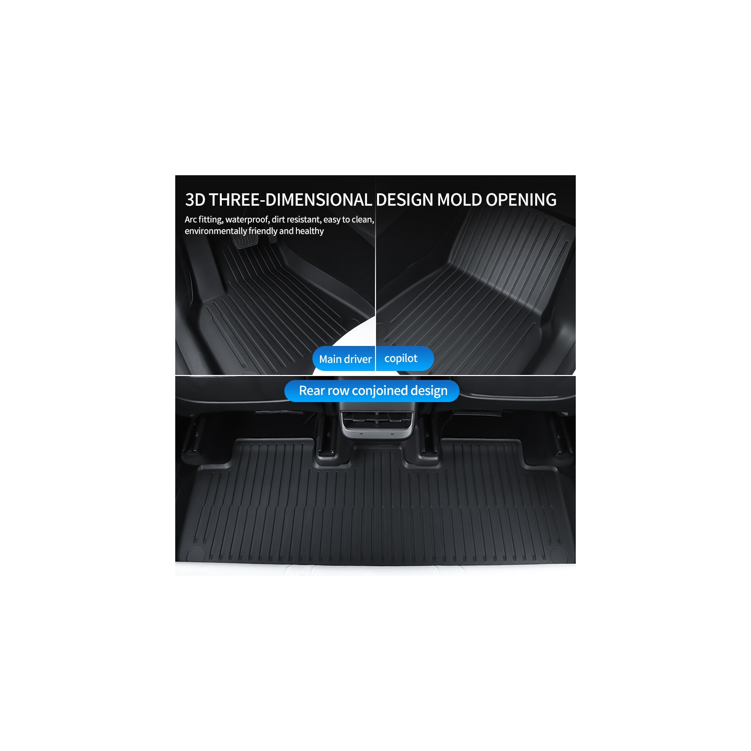 axGear Floor Mat Raised Edge All Weather For Tesla Model Y Full Cover 3 Pieces Dirt Mud