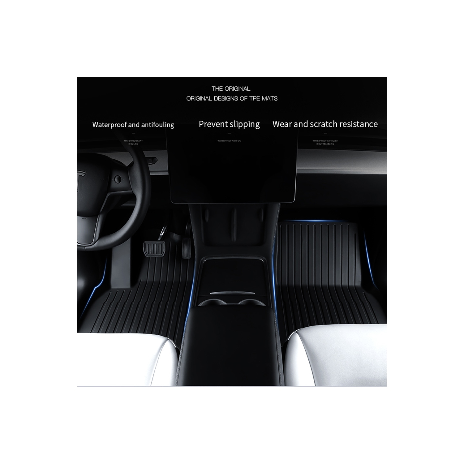 axGear Floor Mat Raised Edge All Weather For Tesla Model Y Full Cover 3 Pieces Dirt Mud