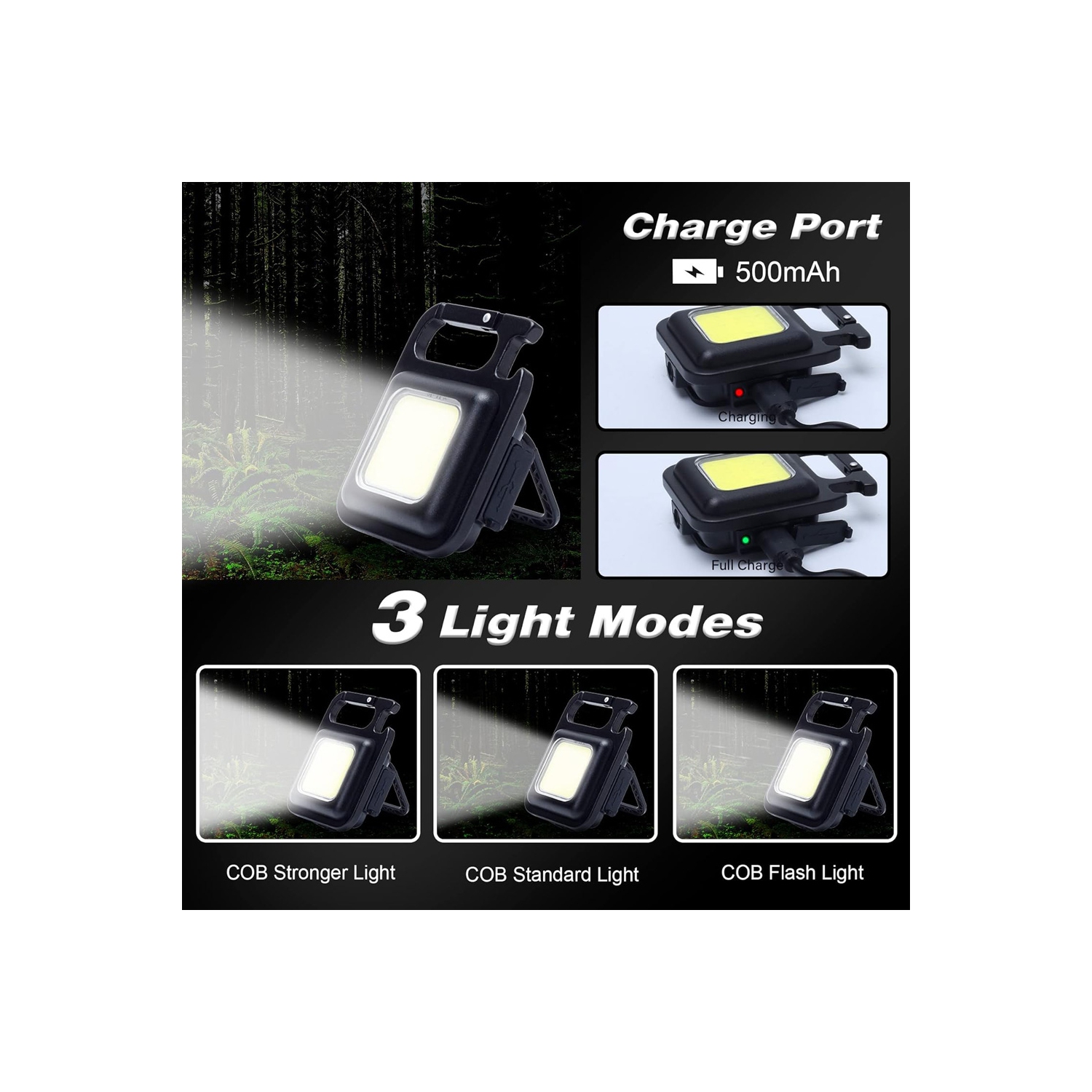 axGear COB LED Flashlight Keychain 500 Lumens Mini Portable Rechargeable Magnet