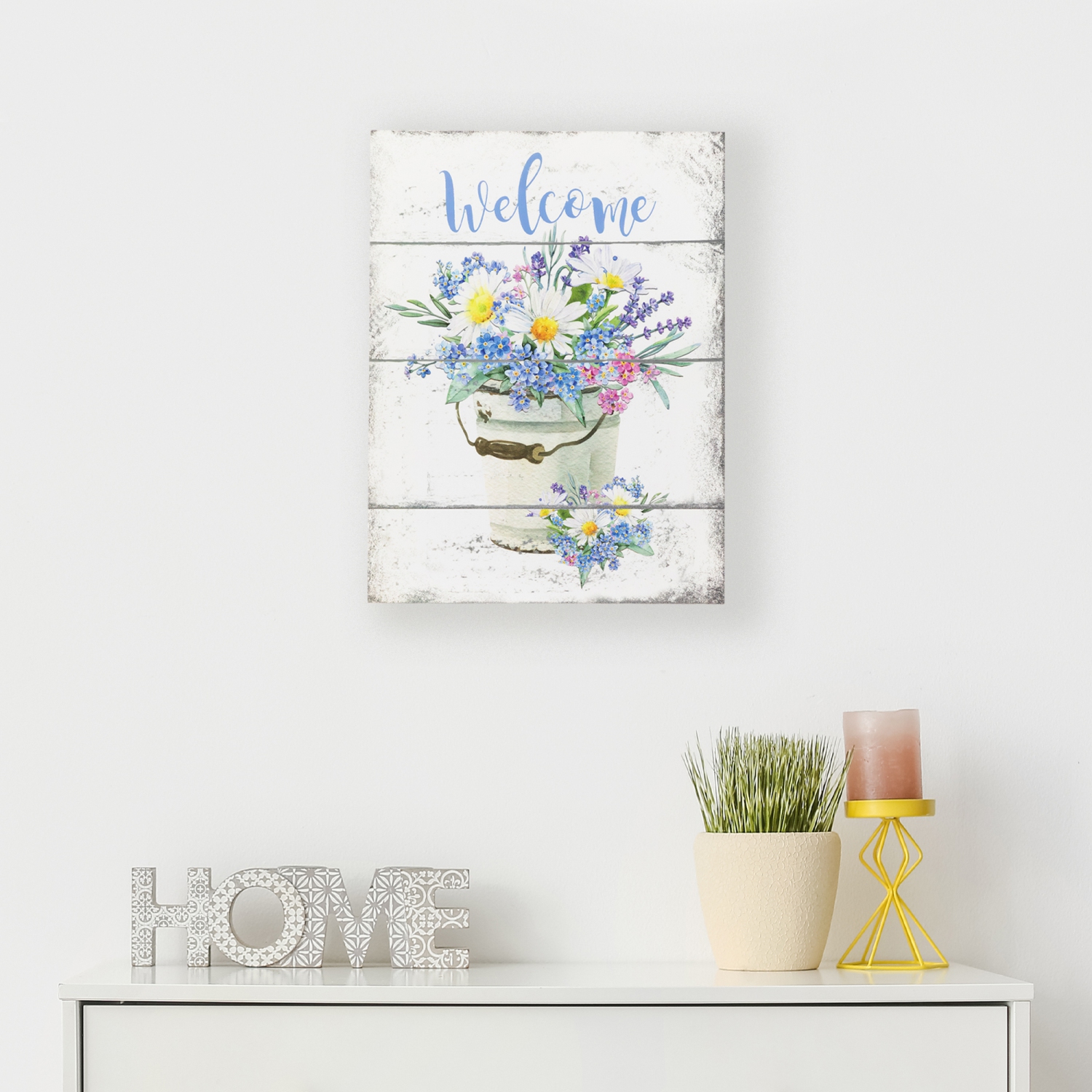 Affiche murale « Welcome » florale du printemps – 16 po