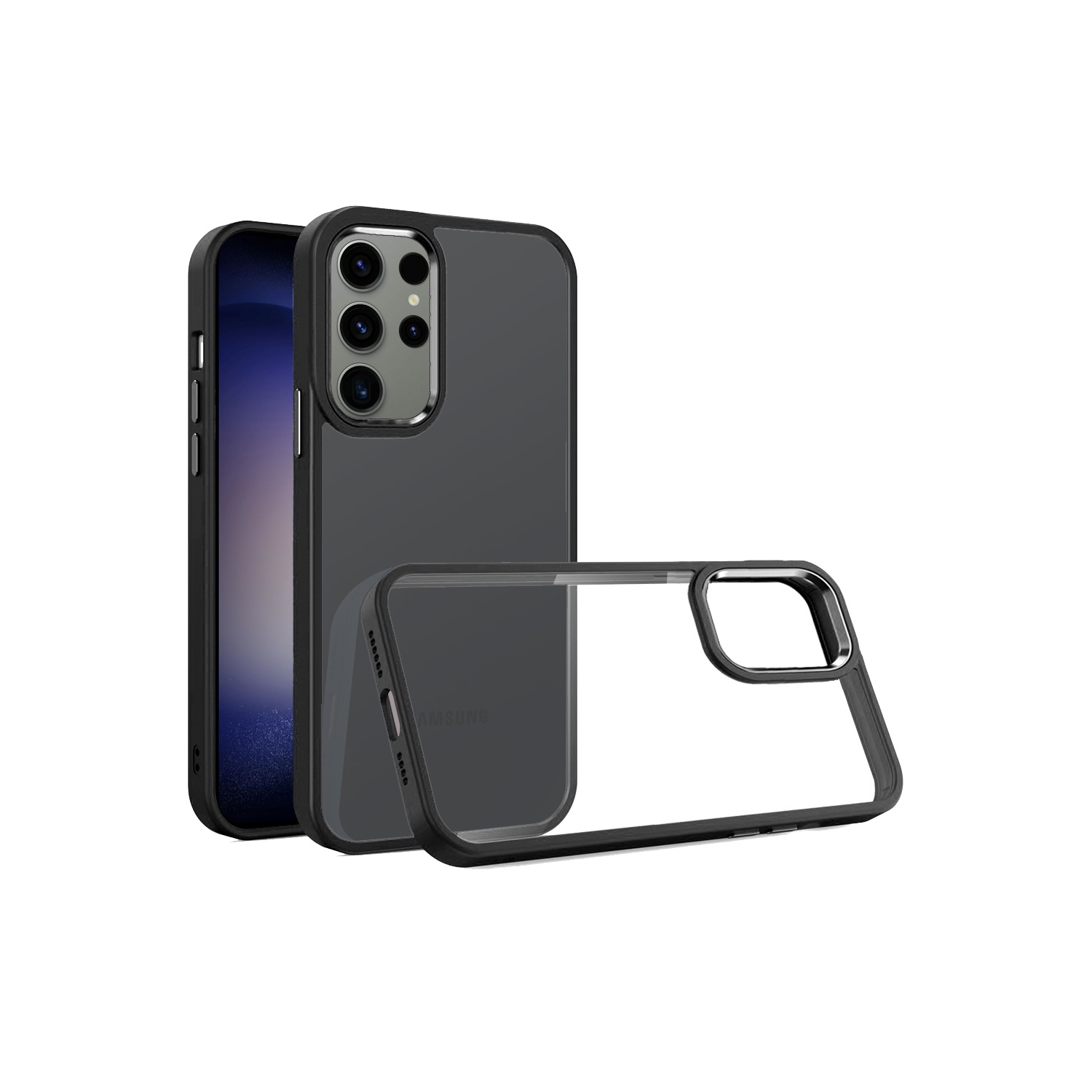 Mobile Magic For Samsung Galaxy s24 Finest Transparent Thick Acrylic Hybrid Metal Buttons Cover Case - Black