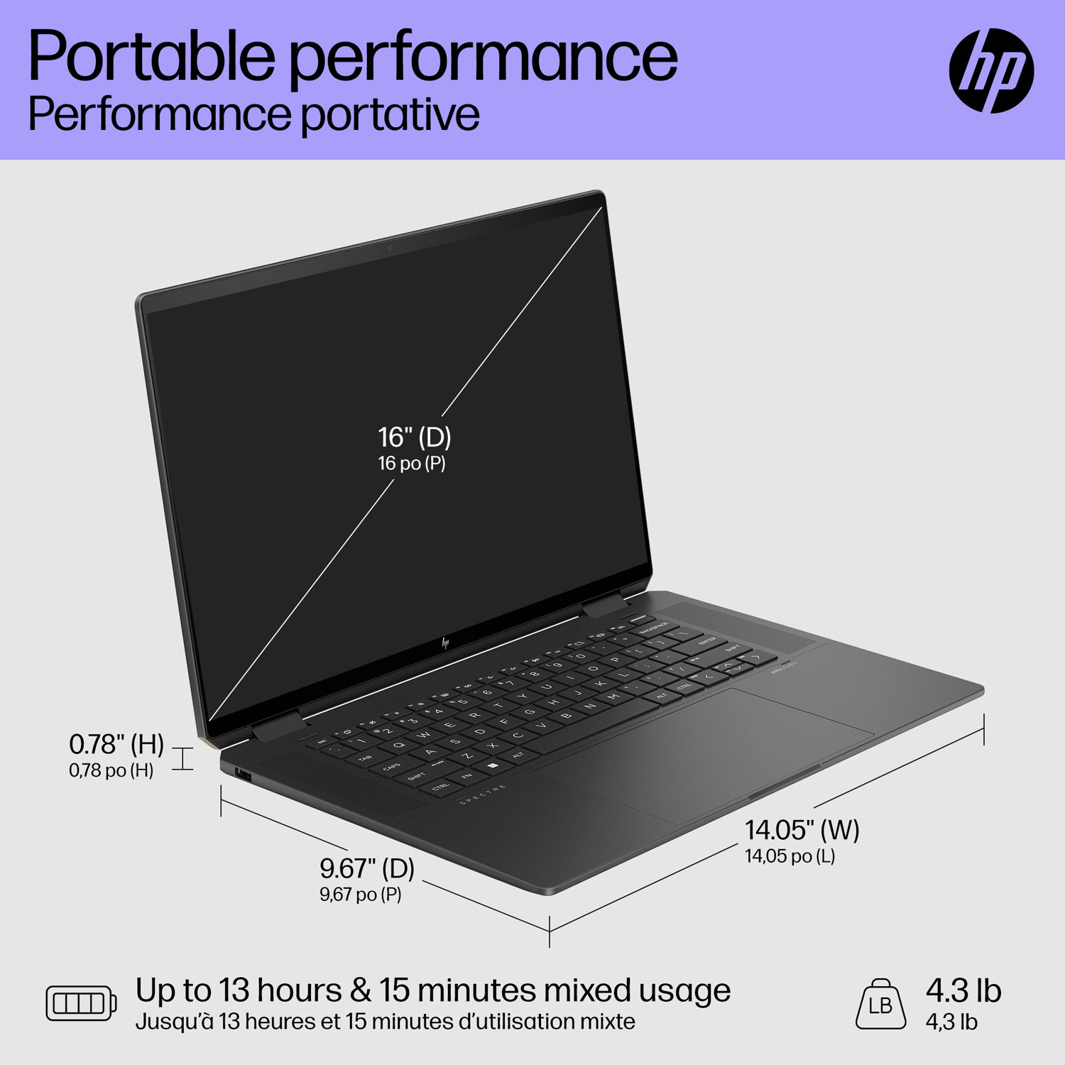 Portable 2-en-1 à écran tactile de 16 po Spectre de HP