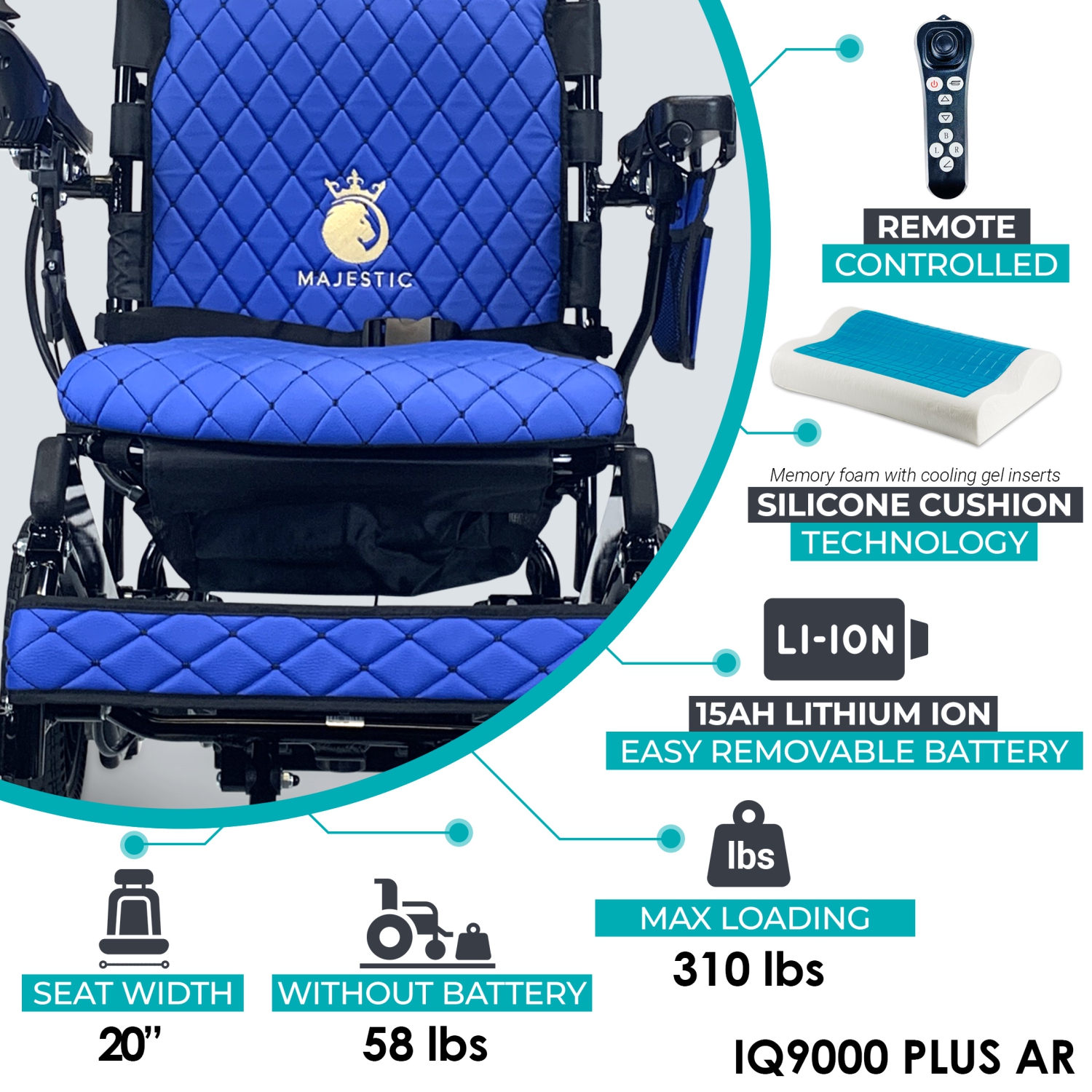 MAJESTIC IQ-9000 Airline Approved Luxury Electric Wheelchair | Auto Recline, LCD Joystick, Foldable, Up to 30 KM Range, Ultra-Light | 20’’ Seat