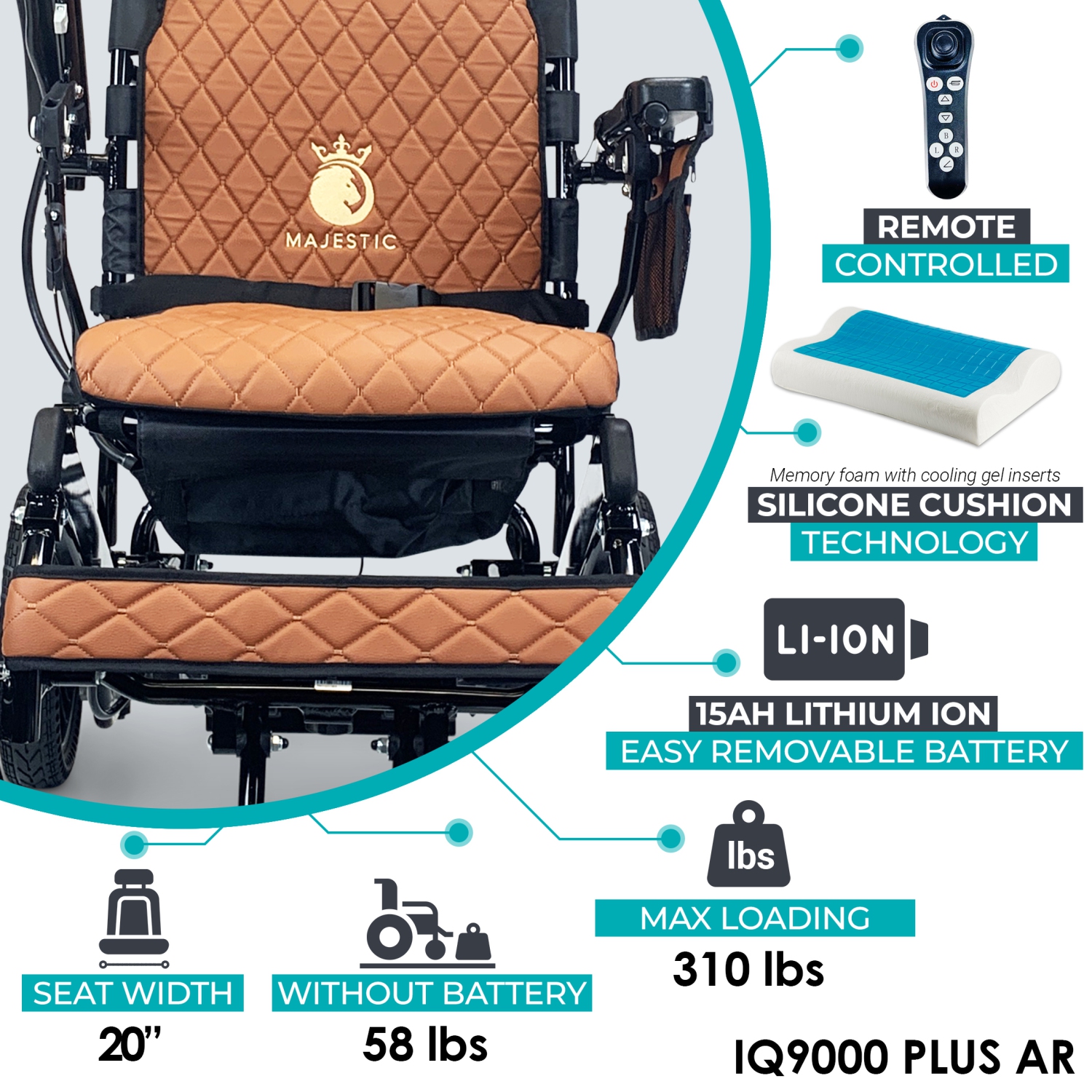 MAJESTIC IQ-9000 Airline Approved Luxury Electric Wheelchair | Auto Recline, LCD Joystick, Foldable, Up to 30 KM Range, Ultra-Light | 20’’ Seat