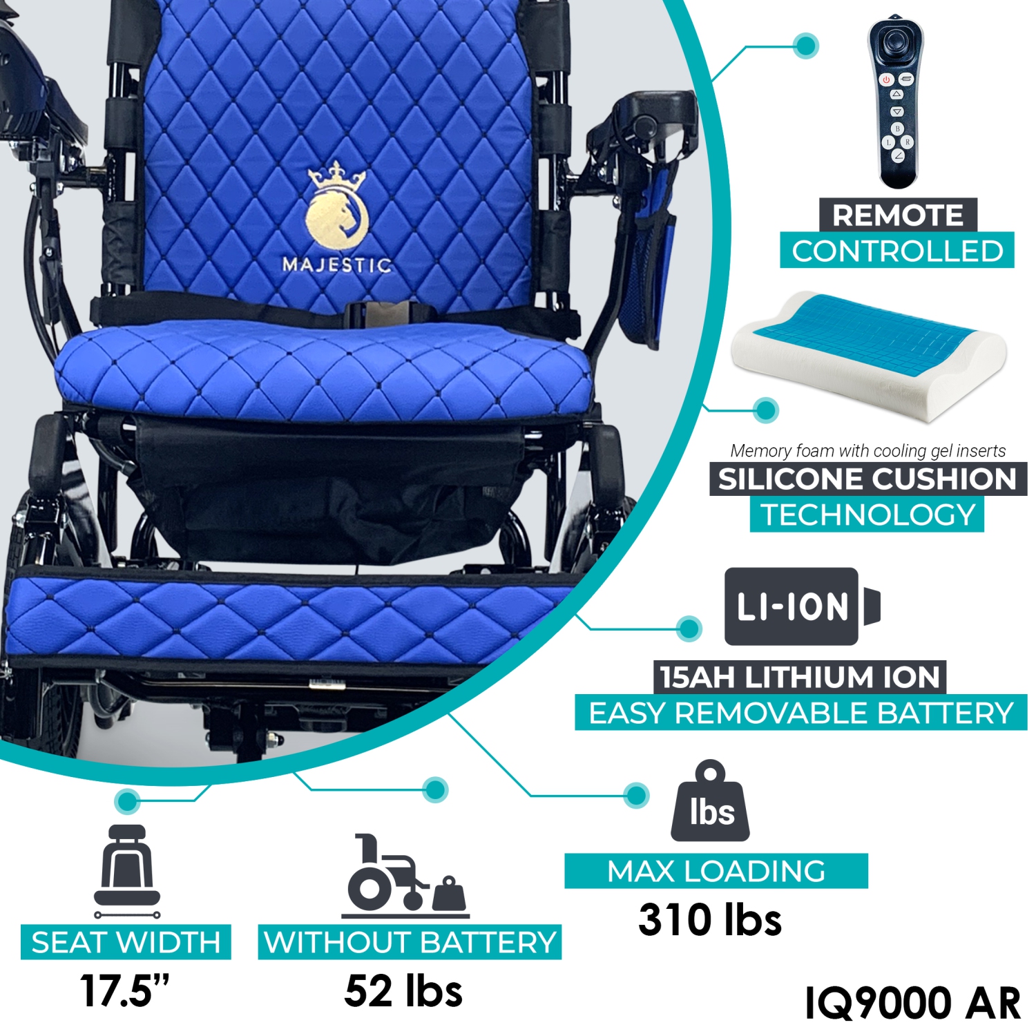 MAJESTIC IQ-9000 Airline Approved Luxury Electric Wheelchair | Auto Recline, LCD Joystick, Foldable, Up to 30 KM Range, Ultra-Light | 17’’ Seat