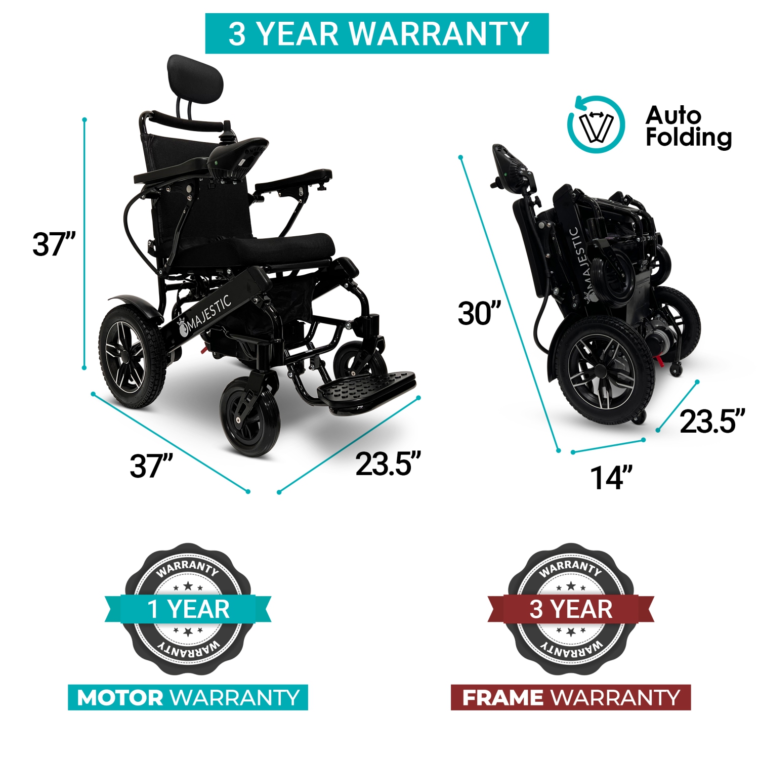 MAJESTIC IQ-9000 Airline Approved Luxury Electric Wheelchair | Auto Recline, LCD Joystick, Foldable, Up to 30 KM Range, Ultra-Light | 17’’ Seat