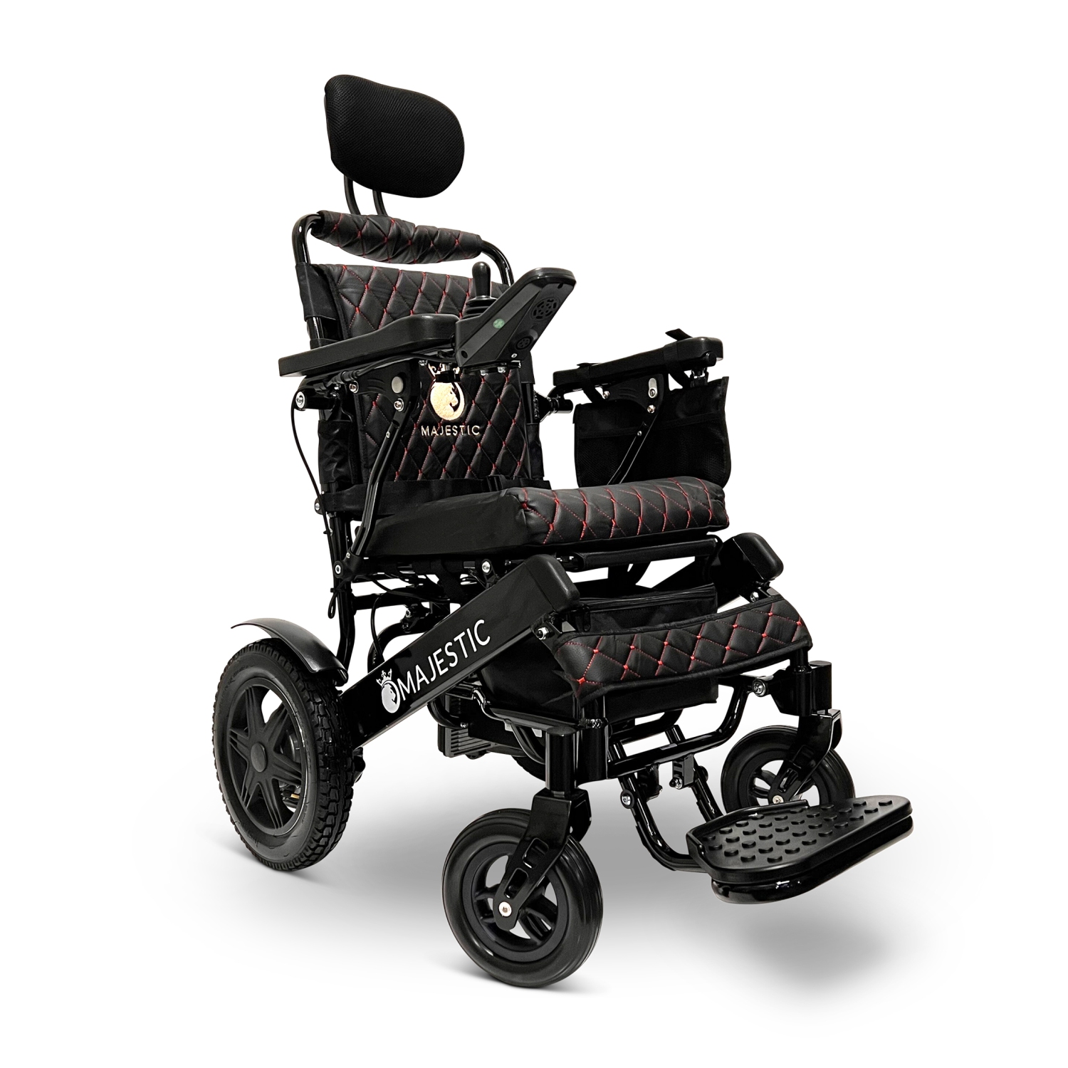 MAJESTIC IQ-9000 Airline Approved Luxury Electric Wheelchair | Auto Recline, LCD Joystick, Foldable, Up to 30 KM Range, Ultra-Light | 17’’ Seat Width, Black Frame, Black Textile