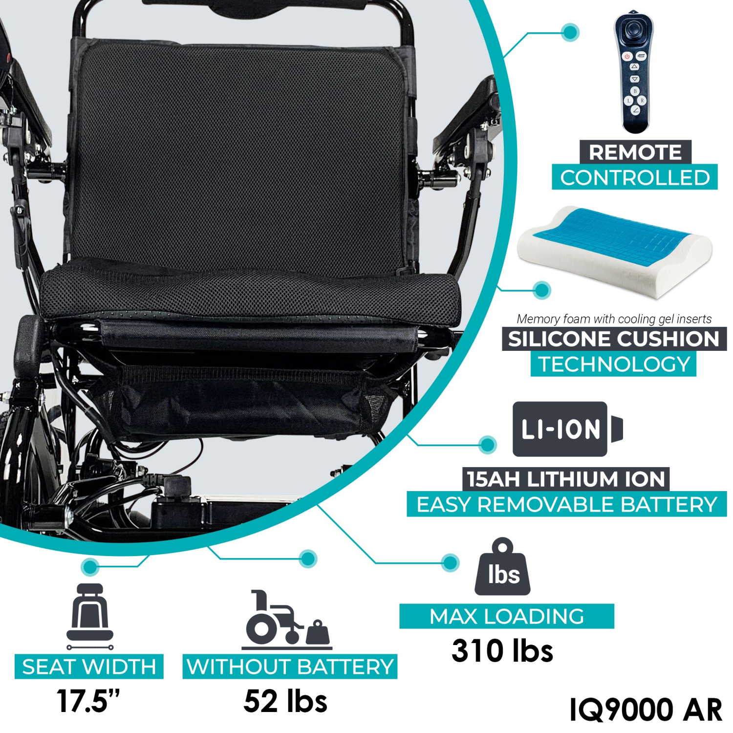 MAJESTIC IQ-9000 Airline Approved Luxury Electric Wheelchair | Auto Recline, LCD Joystick, Foldable, Up to 30 KM Range Ultra-Light | 17’’ Seat Width,
