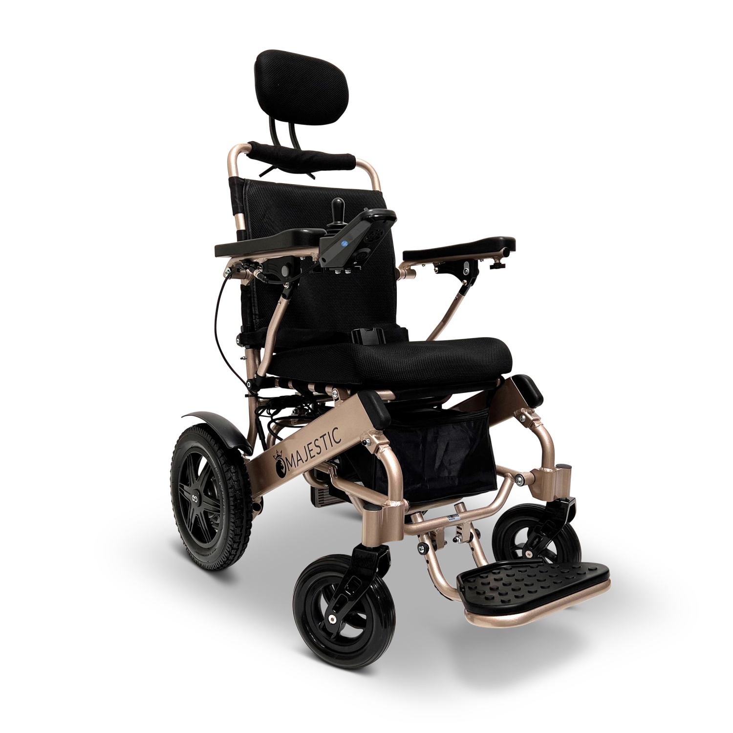 MAJESTIC IQ-9000 Airline Approved Luxury Electric Wheelchair | Auto Recline, LCD Joystick, Foldable, Up to 30 KM Range Ultra-Light | 17’’ Seat Width, Bronze Frame, Standard Textile
