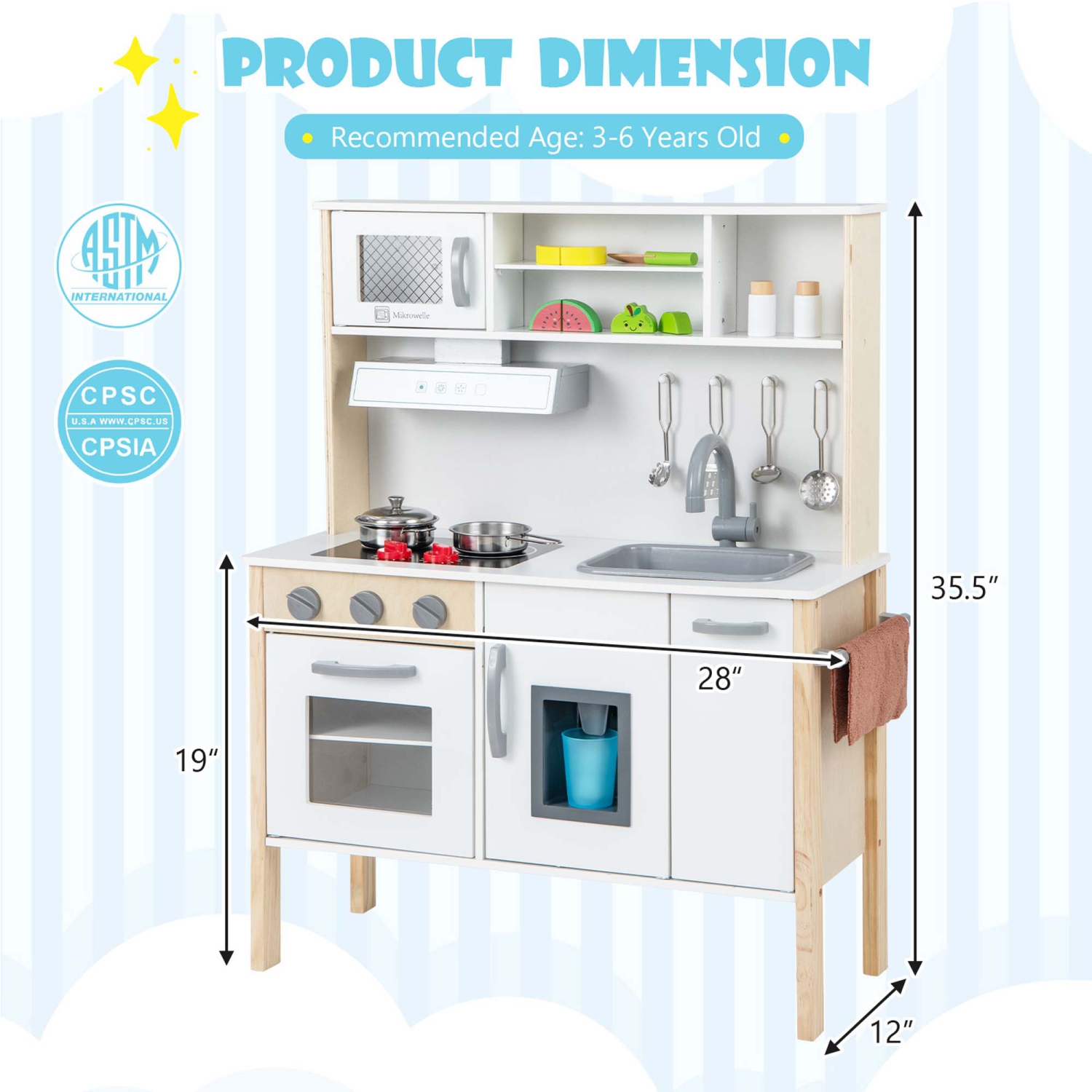 Ensemble de cuisine en bois de Costway pour enfants jouet de chef factice avec four à micro-ondes et accessoires
