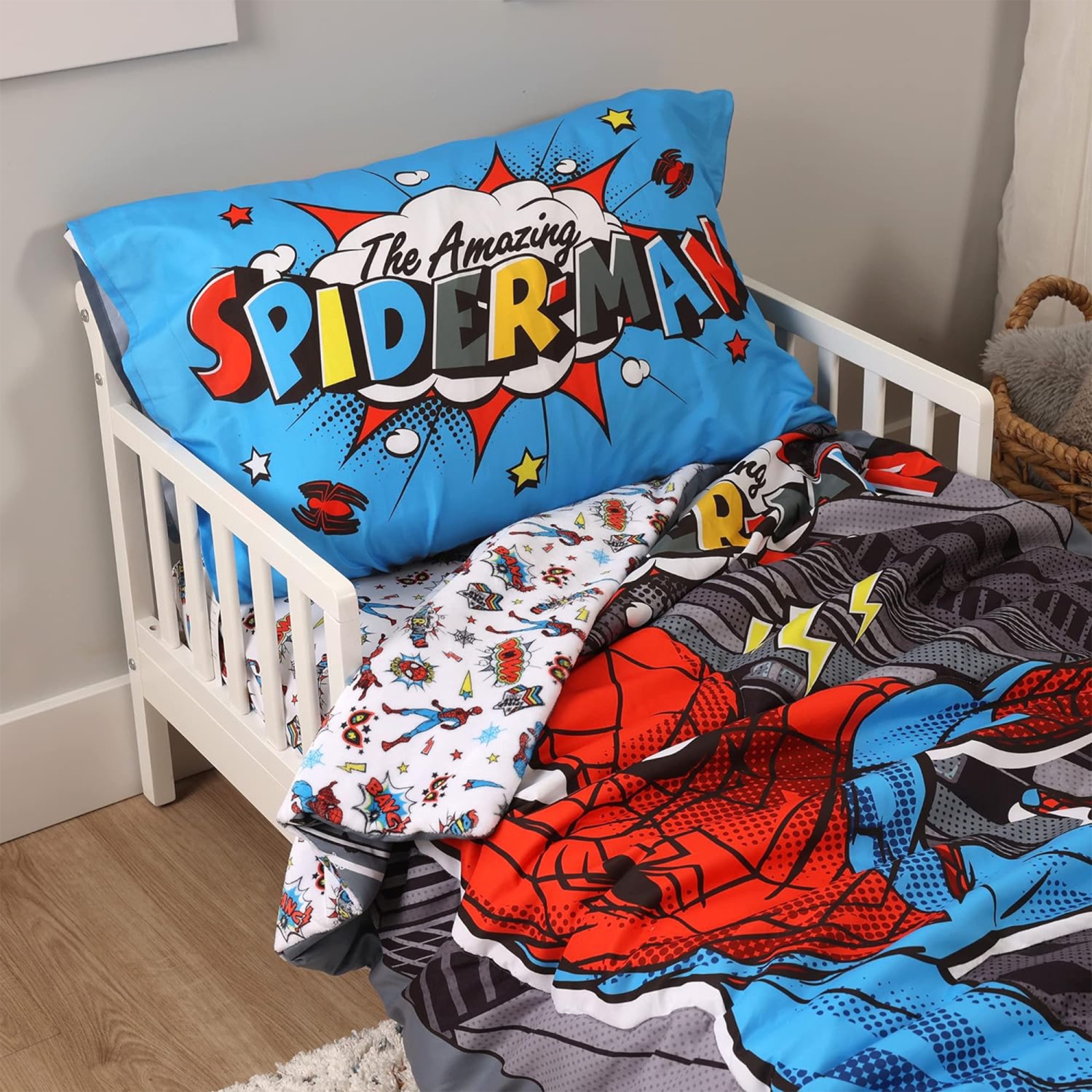 Ensemble de draps pour enfants Marvel Spider-Man Comic - Ensemble de literie de 3 pièces - douillette, drap-housse et taie d'oreiller