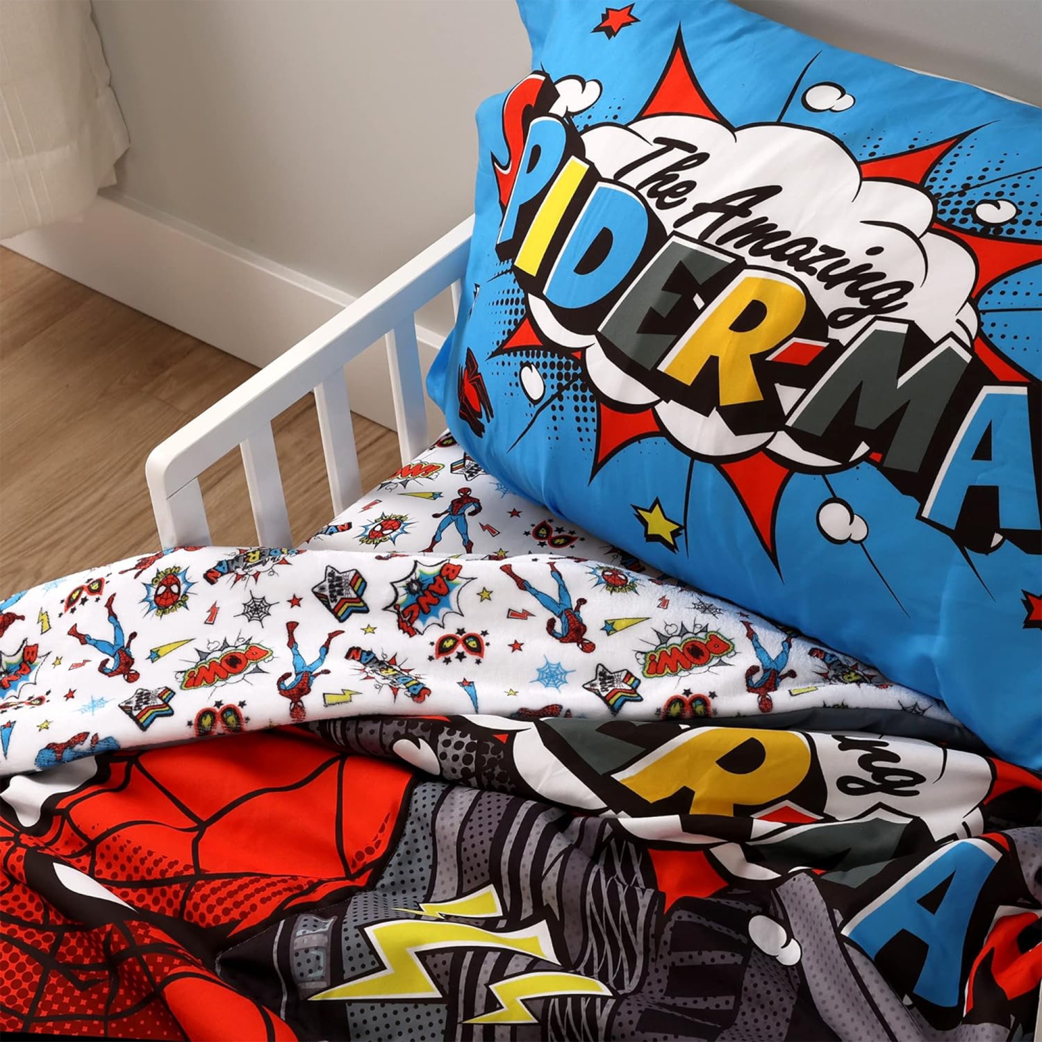 Ensemble de draps pour enfants Marvel Spider-Man Comic - Ensemble de literie de 3 pièces - douillette, drap-housse et taie d'oreiller