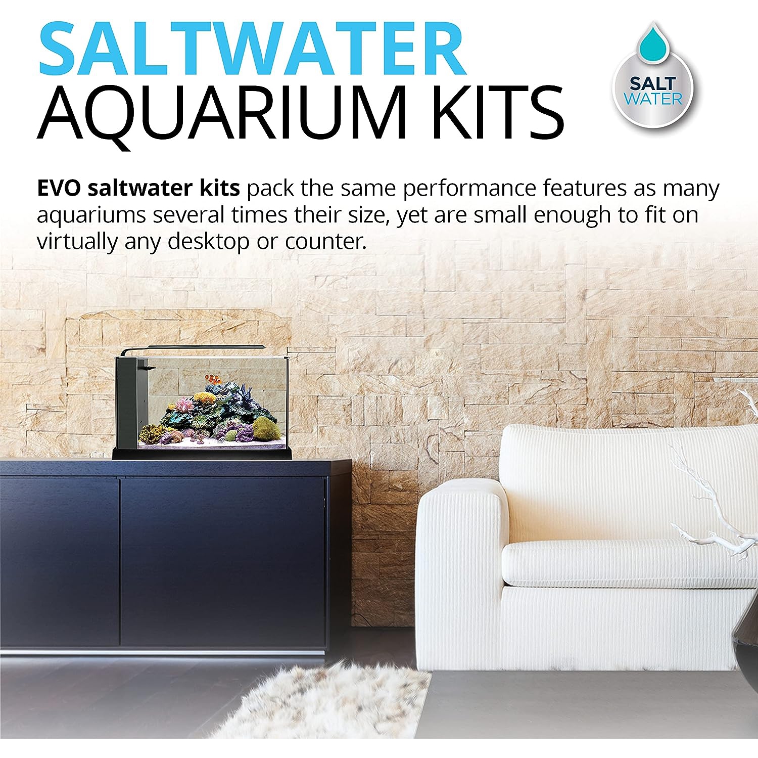 Aquarium de poissons d'eau salée Fluval Sea Evo V, noir, 5 gal, 10528A1