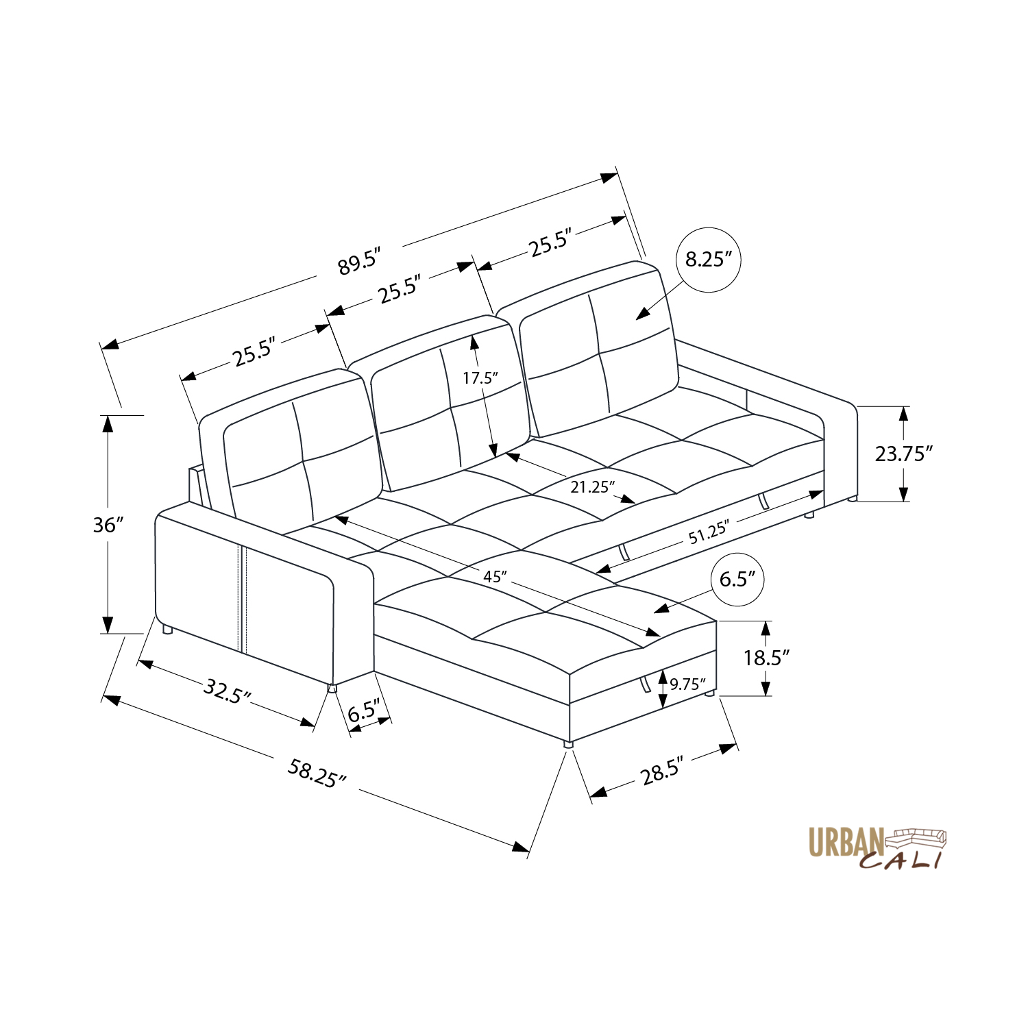 Canapé-lit modulaire Venice d'Urban Cali avec chaise de rangement réversible