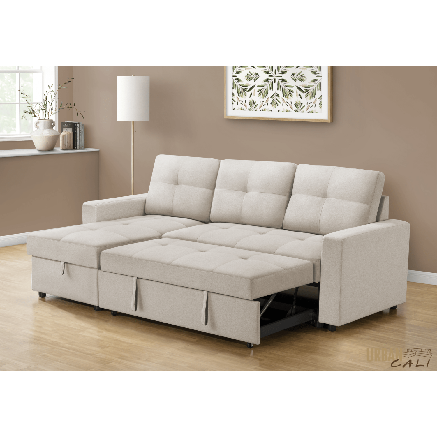 Urban Cali Venice Sleeper Sectional Sofa Bed with Reversible Storage Chaise