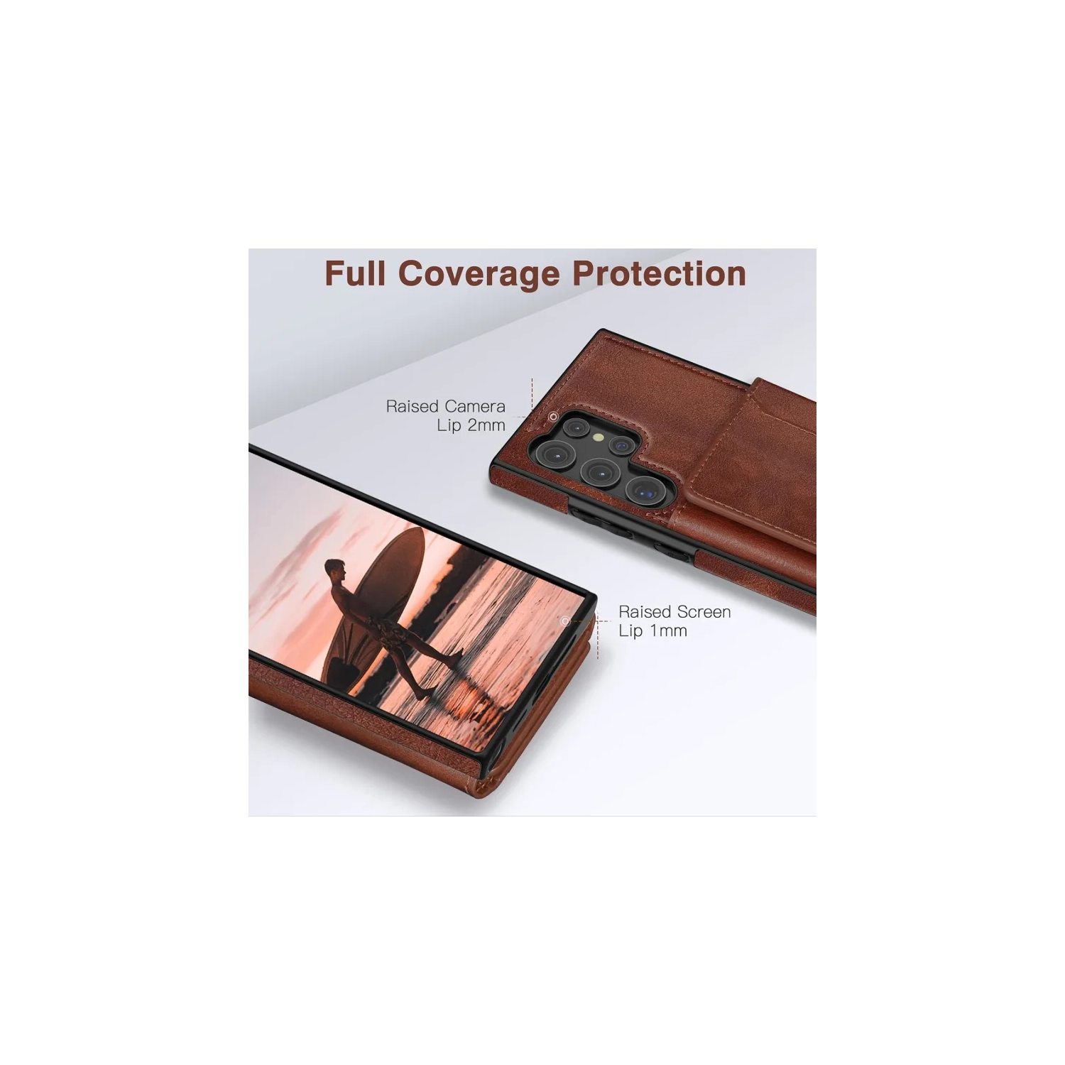 Étui portefeuille Galaxy S24 Ultra 5G 6,8 po Samsung - rabat en cuir de luxe avec support pour carte et béquille | Brun