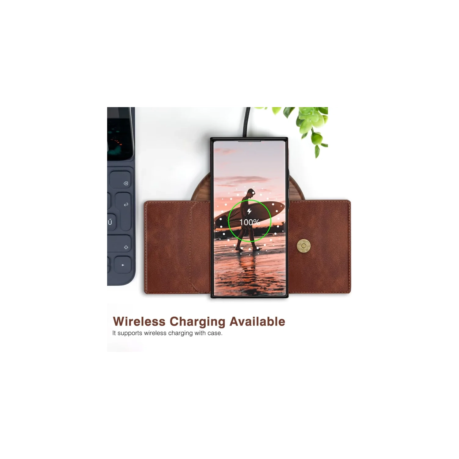 Étui portefeuille Galaxy S24 Ultra 5G 6,8 po Samsung - rabat en cuir de luxe avec support pour carte et béquille | Brun