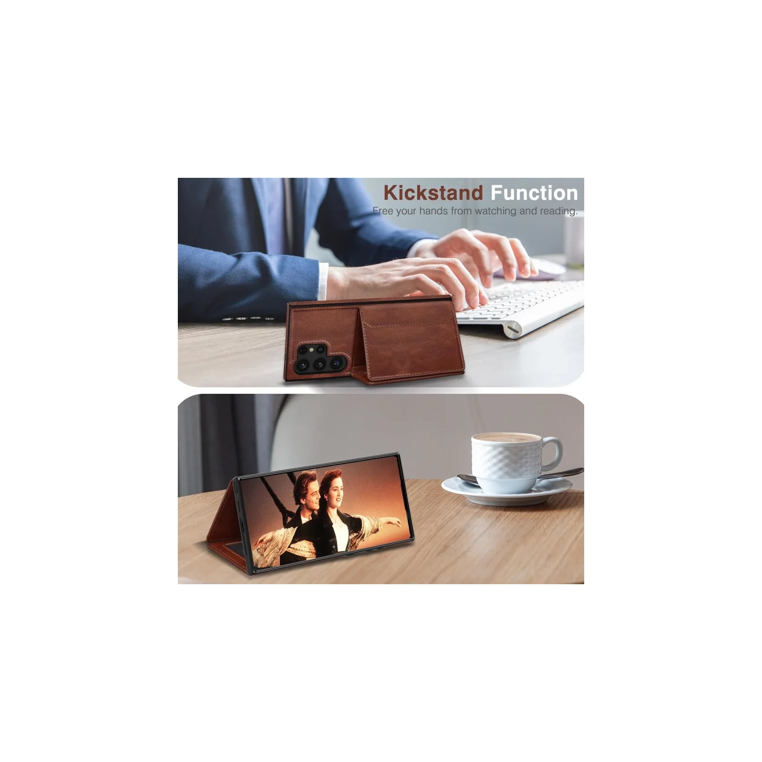 Étui portefeuille Galaxy S24 Ultra 5G 6,8 po Samsung - rabat en cuir de luxe avec support pour carte et béquille | Brun