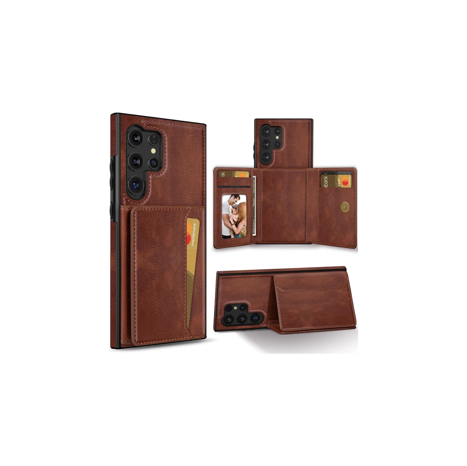 Étui portefeuille Galaxy S24 Ultra 5G 6,8 po Samsung - rabat en cuir de luxe avec support pour carte et béquille | Brun