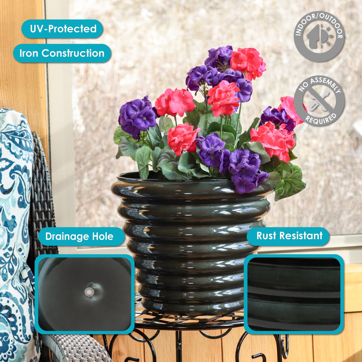 Sunnydaze Molly Metal Planter - 12.5 in - Juniper Glaze - Set of 4