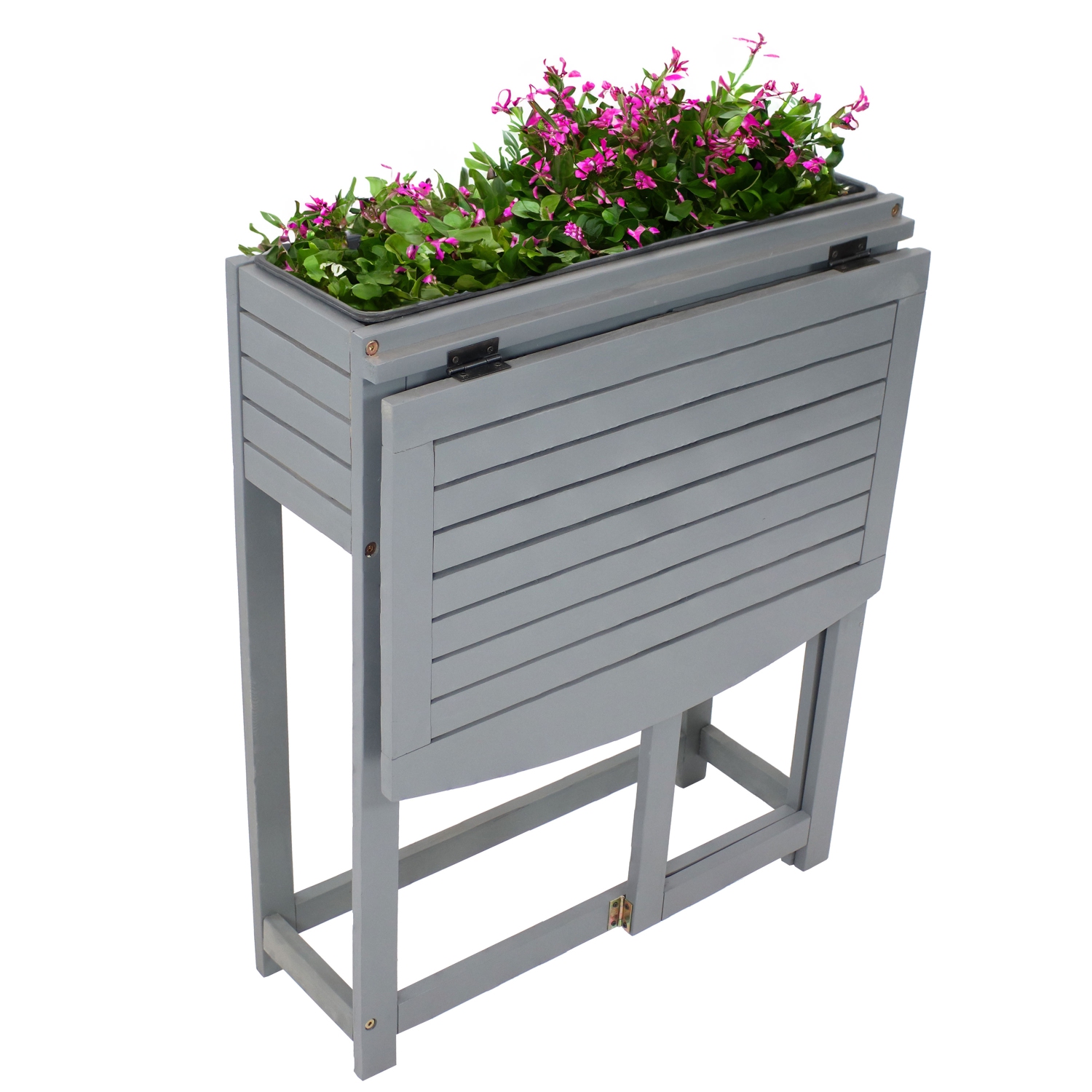 Sunnydaze Acacia Wood Folding Table with Planter Box - 30.5" H - Gray