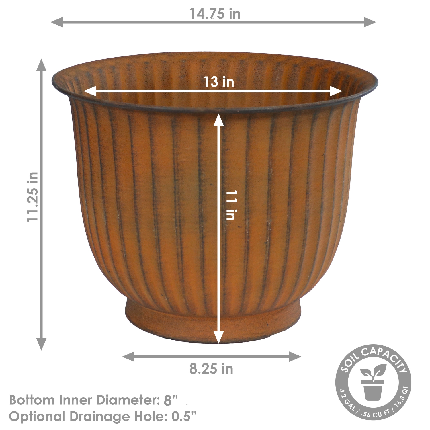 Sunnydaze Carlotta Metal Planter - 14.75 in - Matte Brown - Set of 2