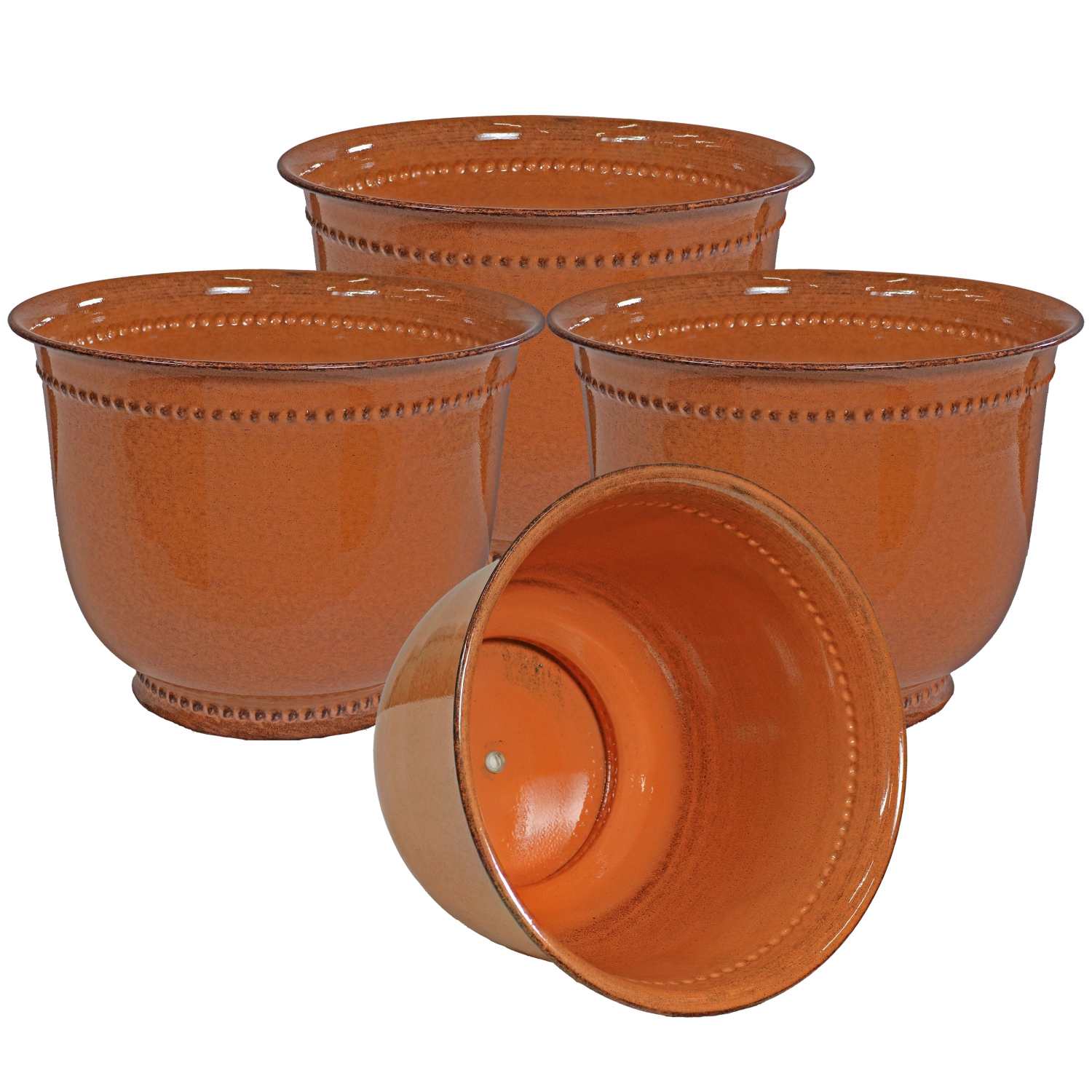 Jardinière en métal Michael de Sunnydaze - 14,5 po - Chestnut glacée - Ensemble de 4
