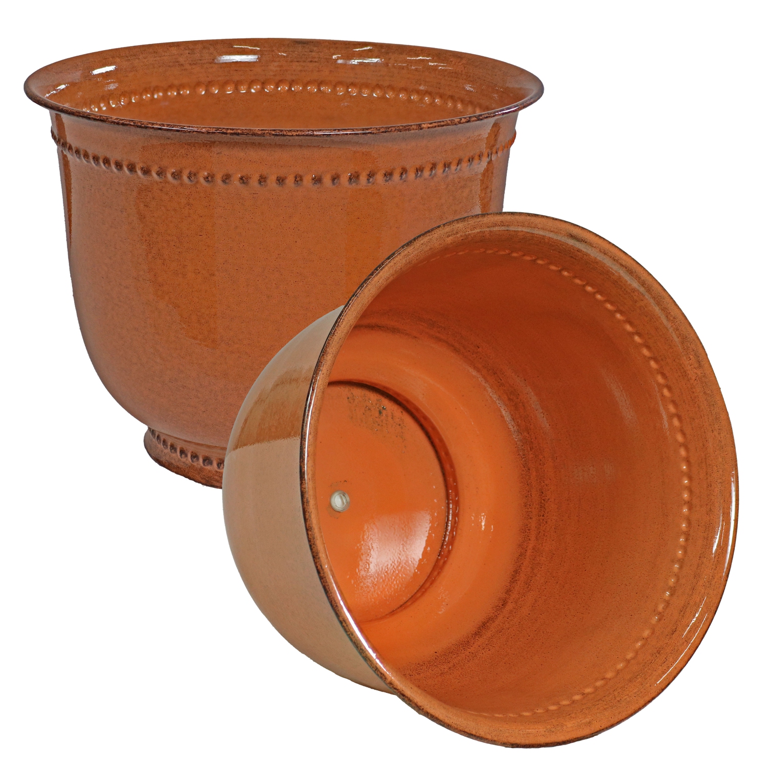 Sunnydaze Michael Metal Planter - 14.5 in - Chestnut Glaze - Set of 2