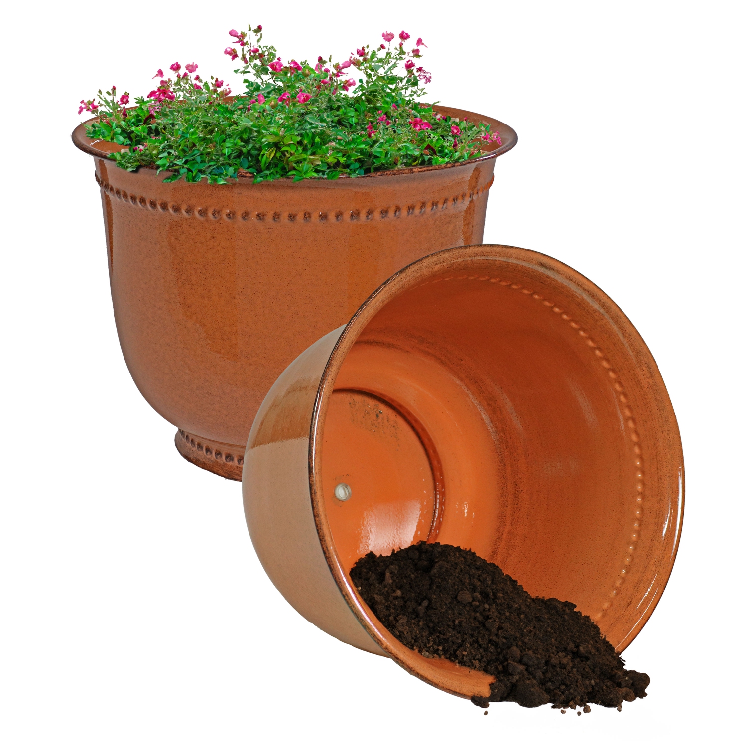 Sunnydaze Michael Metal Planter - 14.5 in - Chestnut Glaze - Set of 2