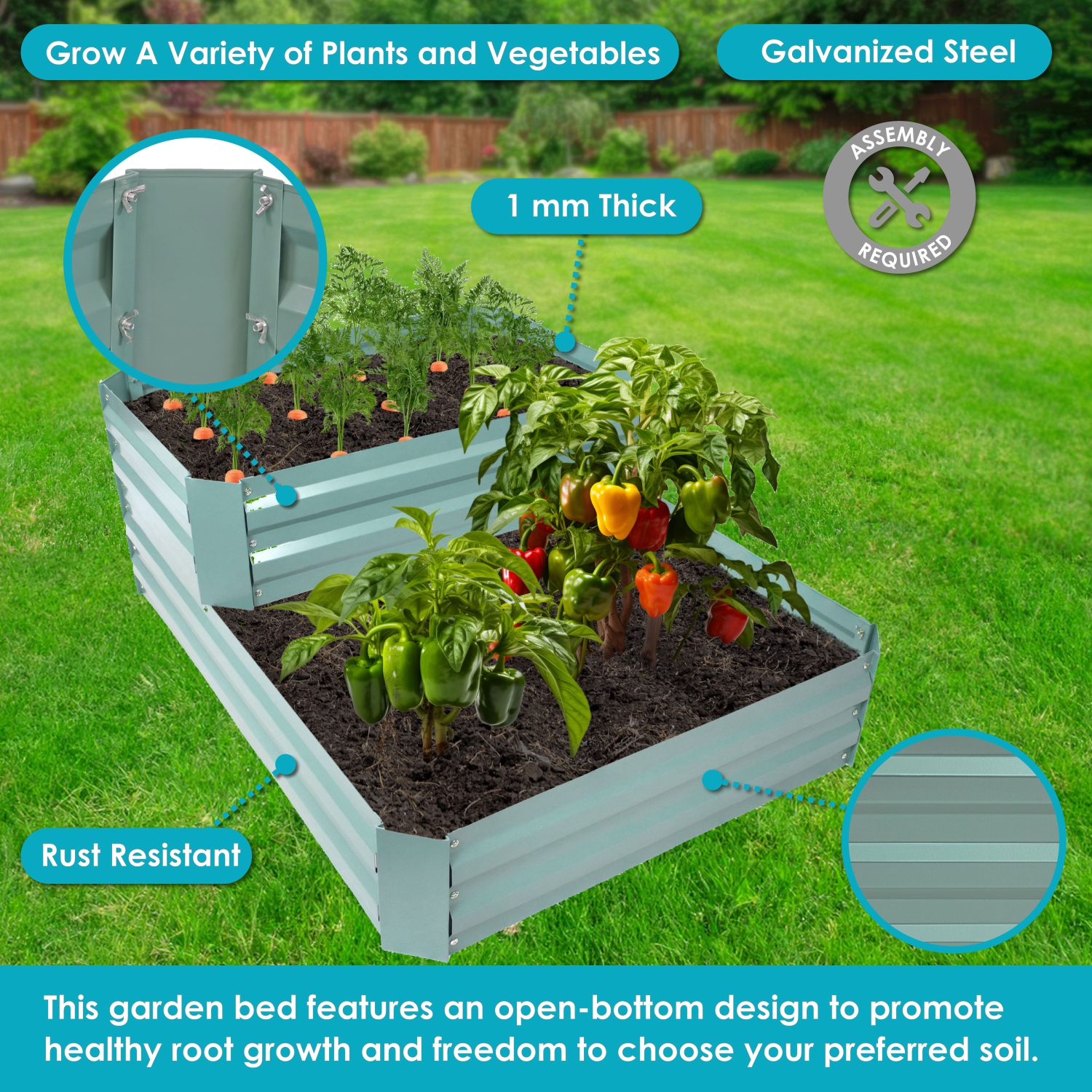 Lit de jardin surélevé en acier galvanisé à 2 niveaux Sunnydaze - 17,75 po H - Vert