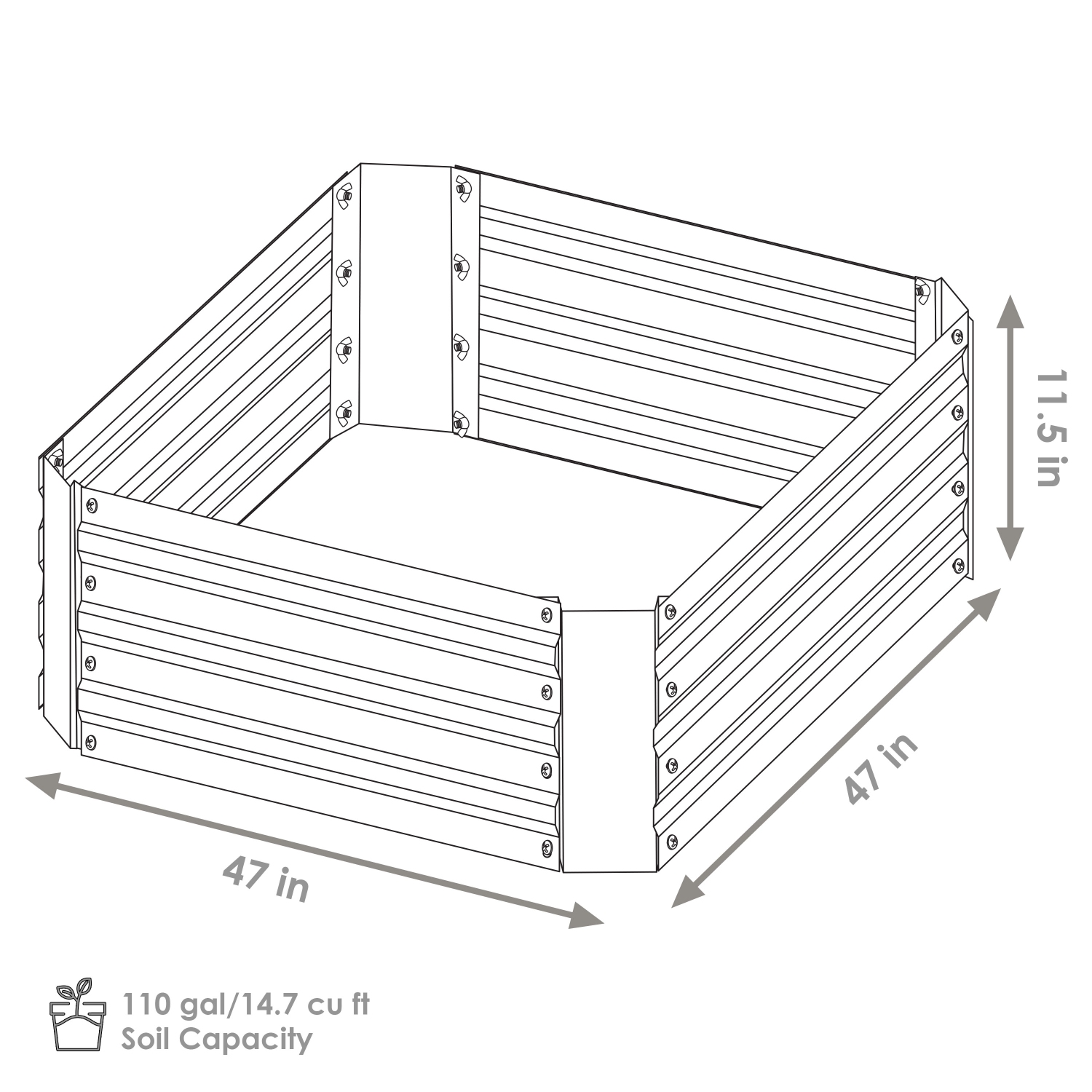 Jardinière carrée en acier galvanisé de Sunnydaze - 4 x 4&nbsp;pi - Argenté