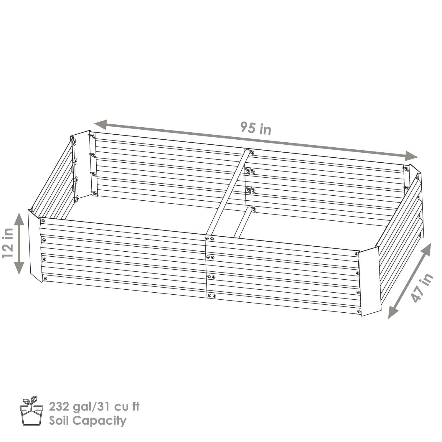 Sunnydaze Galvanized Steel Rectangle Raised Garden Bed - 4' x 8' - Silver