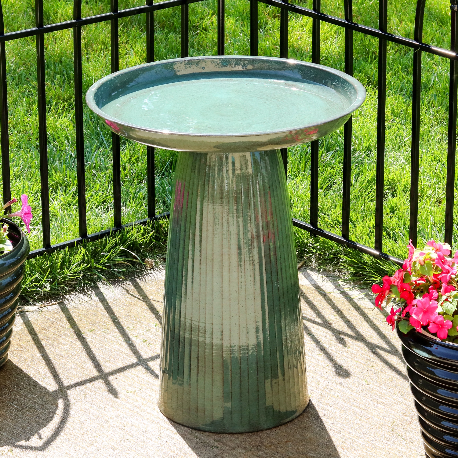 Sunnydaze Gleeful Garden Metal Outdoor Bird Bath - Green Glaze