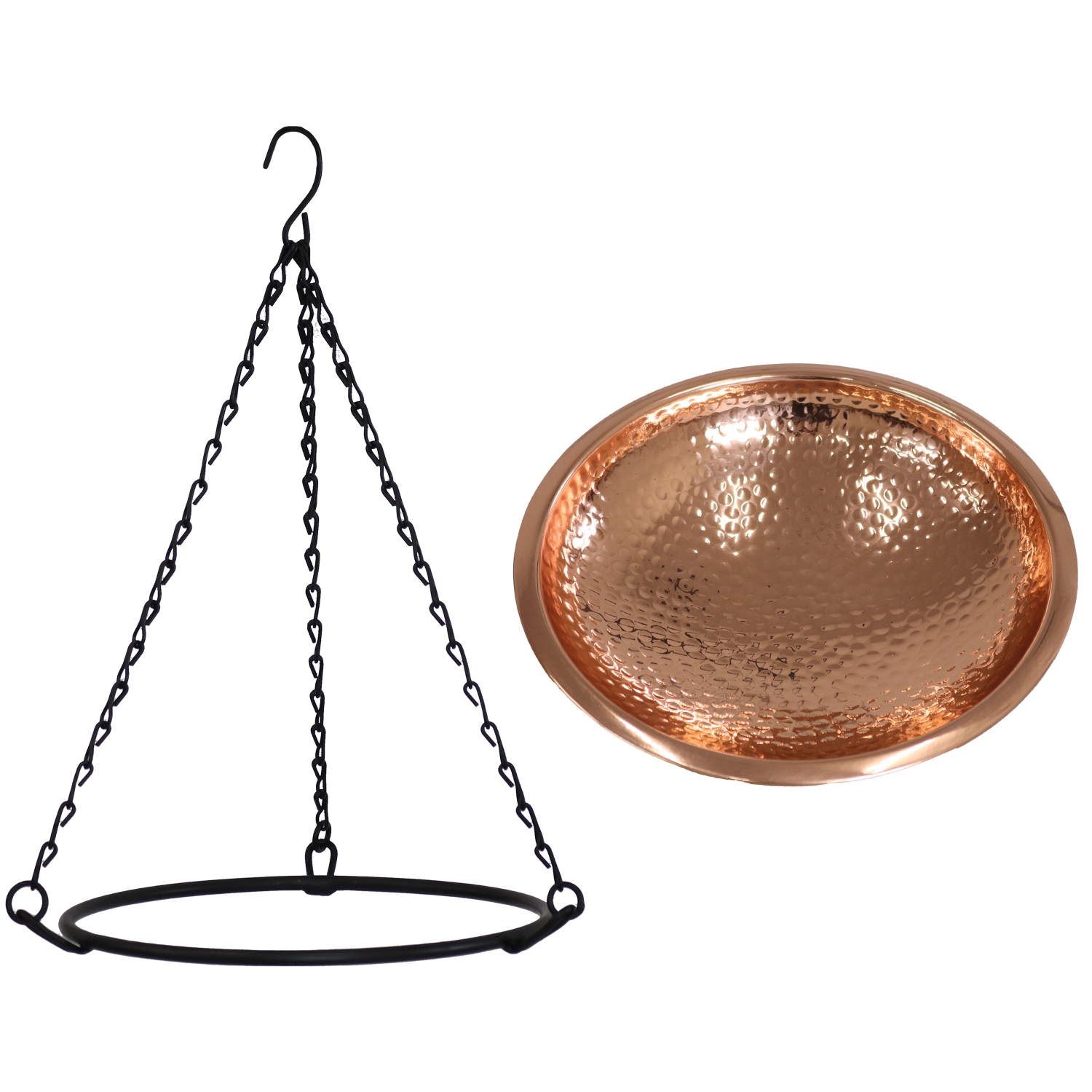 Sunnydaze Copper Hand-Hammered Hanging Bird Bath or Bird Feeder with Chain