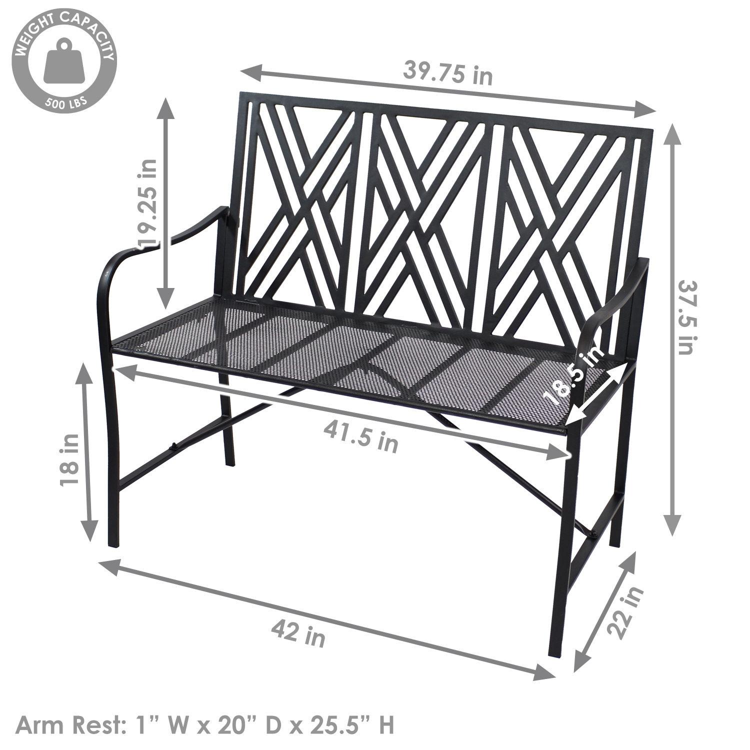Sunnydaze 2-Person Geometric Lattice Iron Outdoor Garden Bench - Black