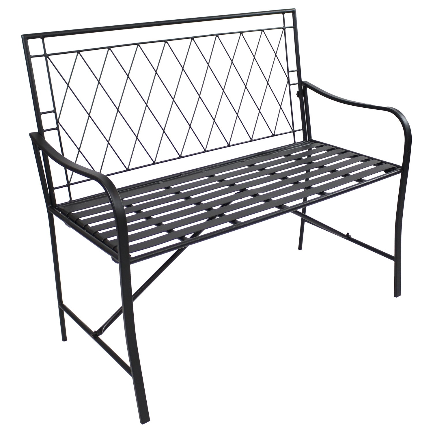 Sunnydaze 2-Person Argyle Diamond Iron Outdoor Garden Bench - Black