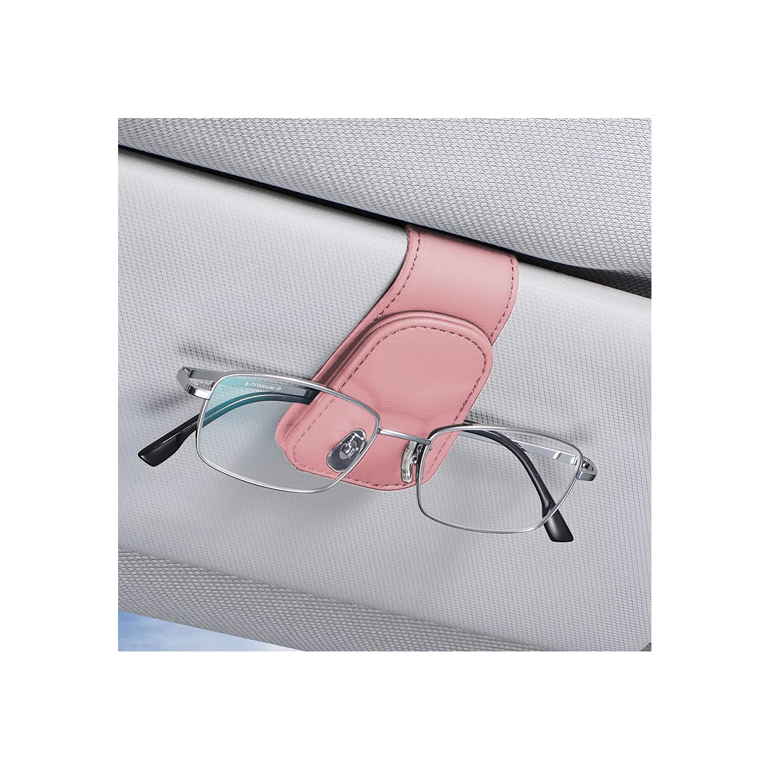 Sunglasses Holders for Car Sun Visor, Leather Eyeglasses Hanger Mounter, Magnetic Glasses Holder and Ticket Card Clip, Auto Interior Accessories