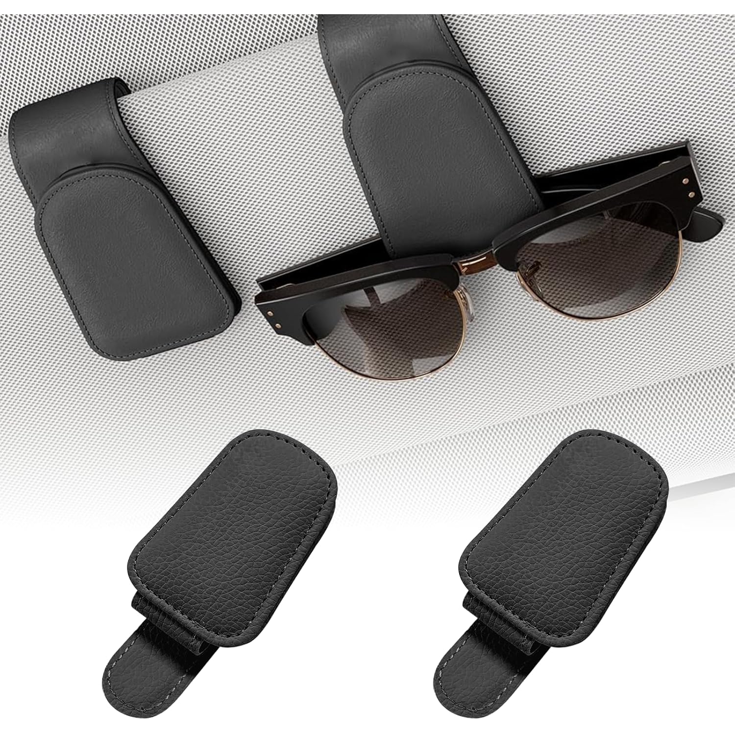 2 Pcs Sunglasses Holder for Car Visor – Durable black clips securely hold glasses, fit most eyewear, and keep your car organized. Sleek, scratch-free