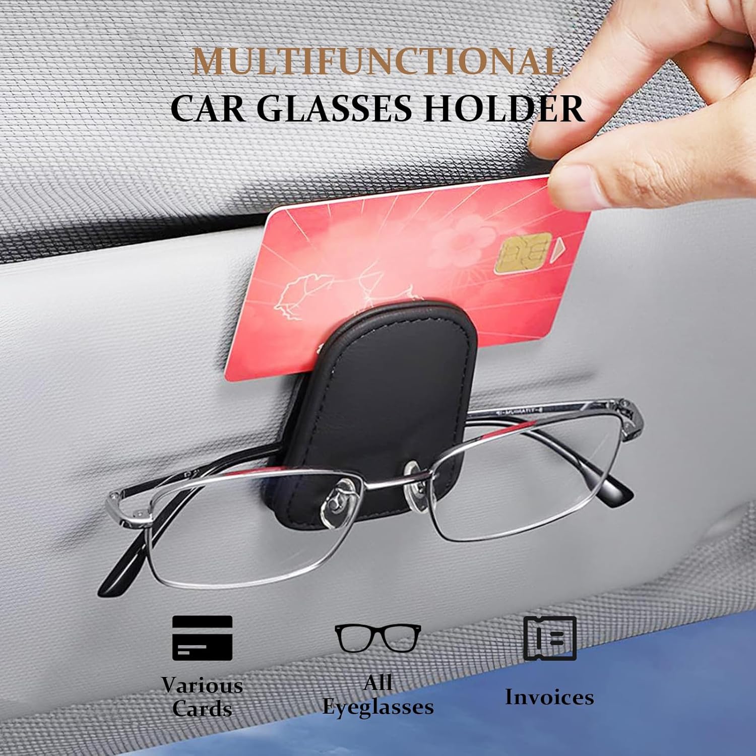 2 Pcs Sunglasses Holder for Car Visor – Durable black clips securely hold glasses, fit most eyewear, and keep your car organized. Sleek, scratch-free