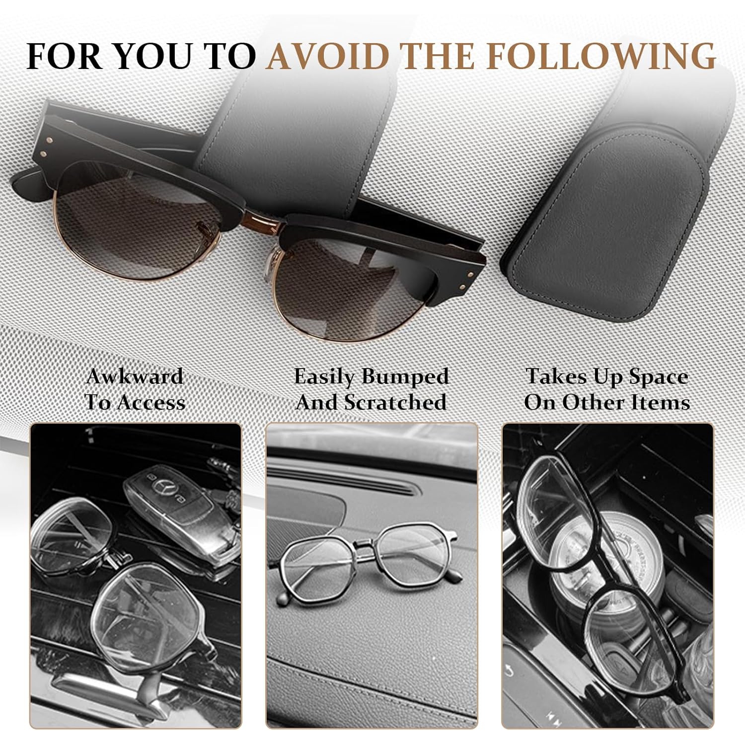 2 Pcs Sunglasses Holder for Car Visor – Durable black clips securely hold glasses, fit most eyewear, and keep your car organized. Sleek, scratch-free