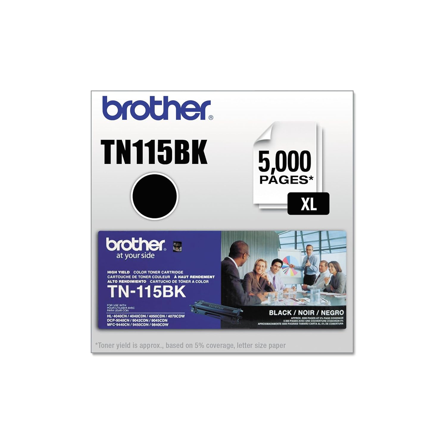 ** GARANTIE DE 365 JOURS **/ BROTHER TN-115BK, TN115BK. Cartouche de toner noire originale à haut rendement, pour : Brother DCP-9040MFC-9840 à par