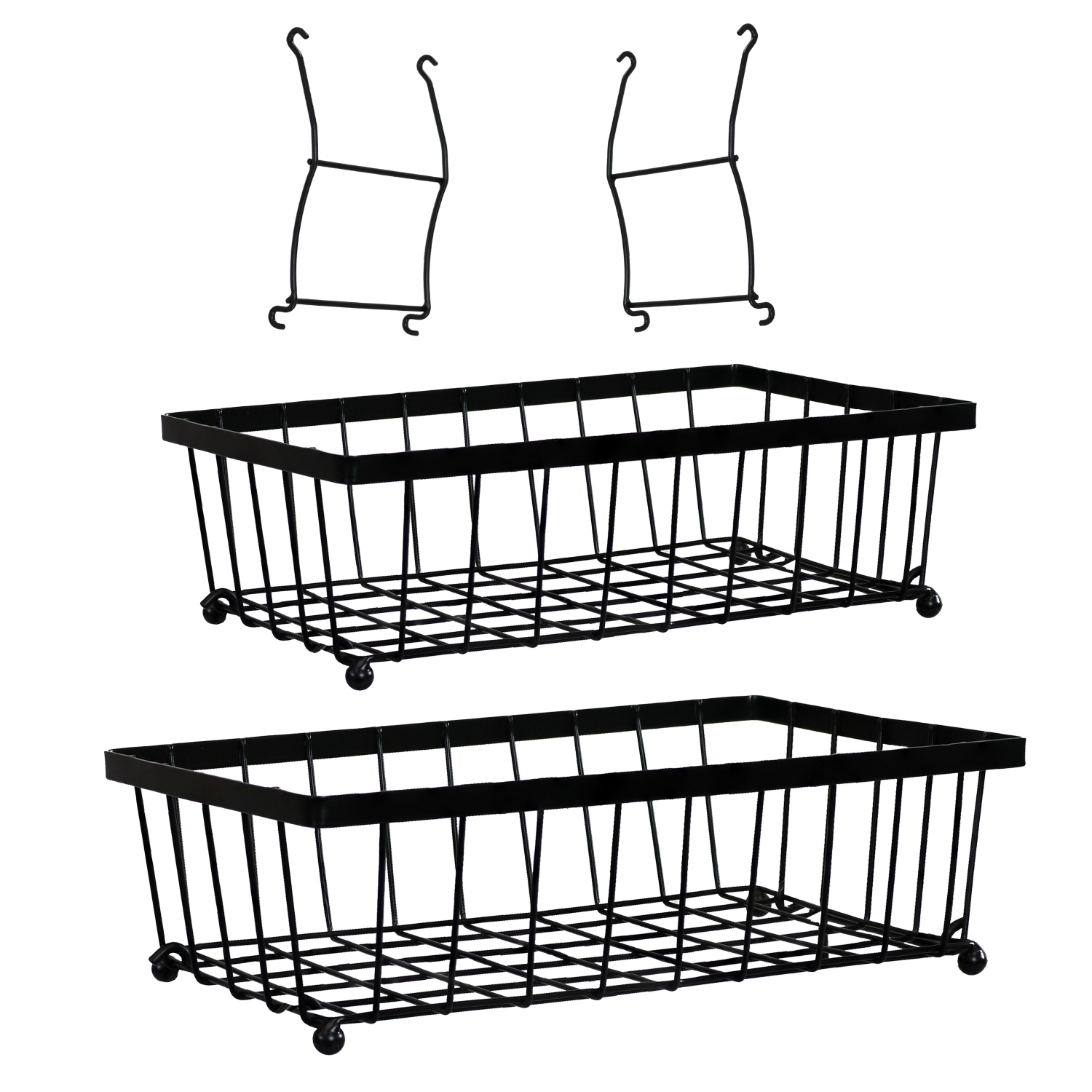 Sunnydaze 2-Tier Metal Wire Collapsible Tabletop Storage Basket - Black