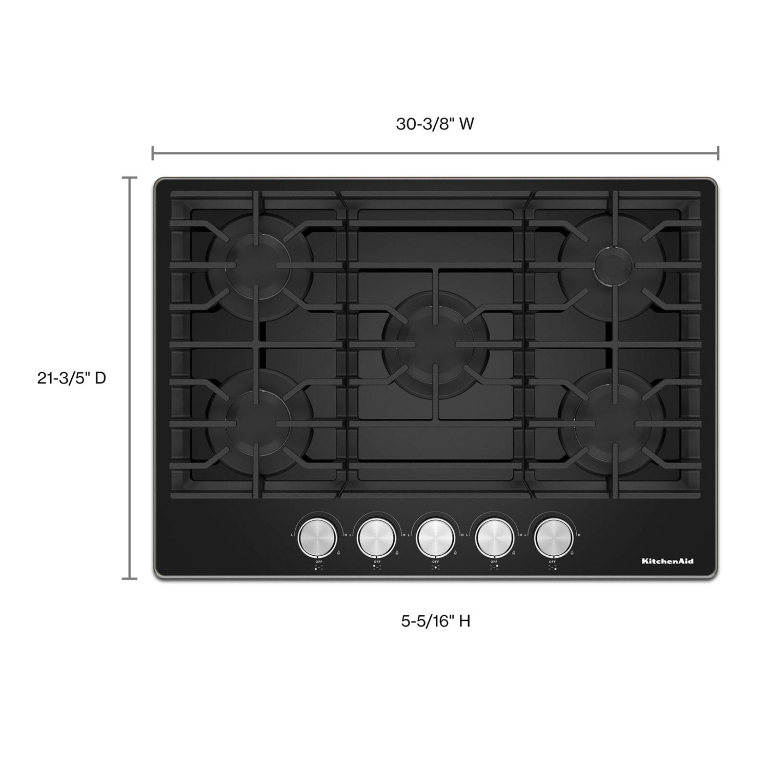 Surface de cuisson au gaz à 5 brûleurs de 37 po de KitchenAid - Noir